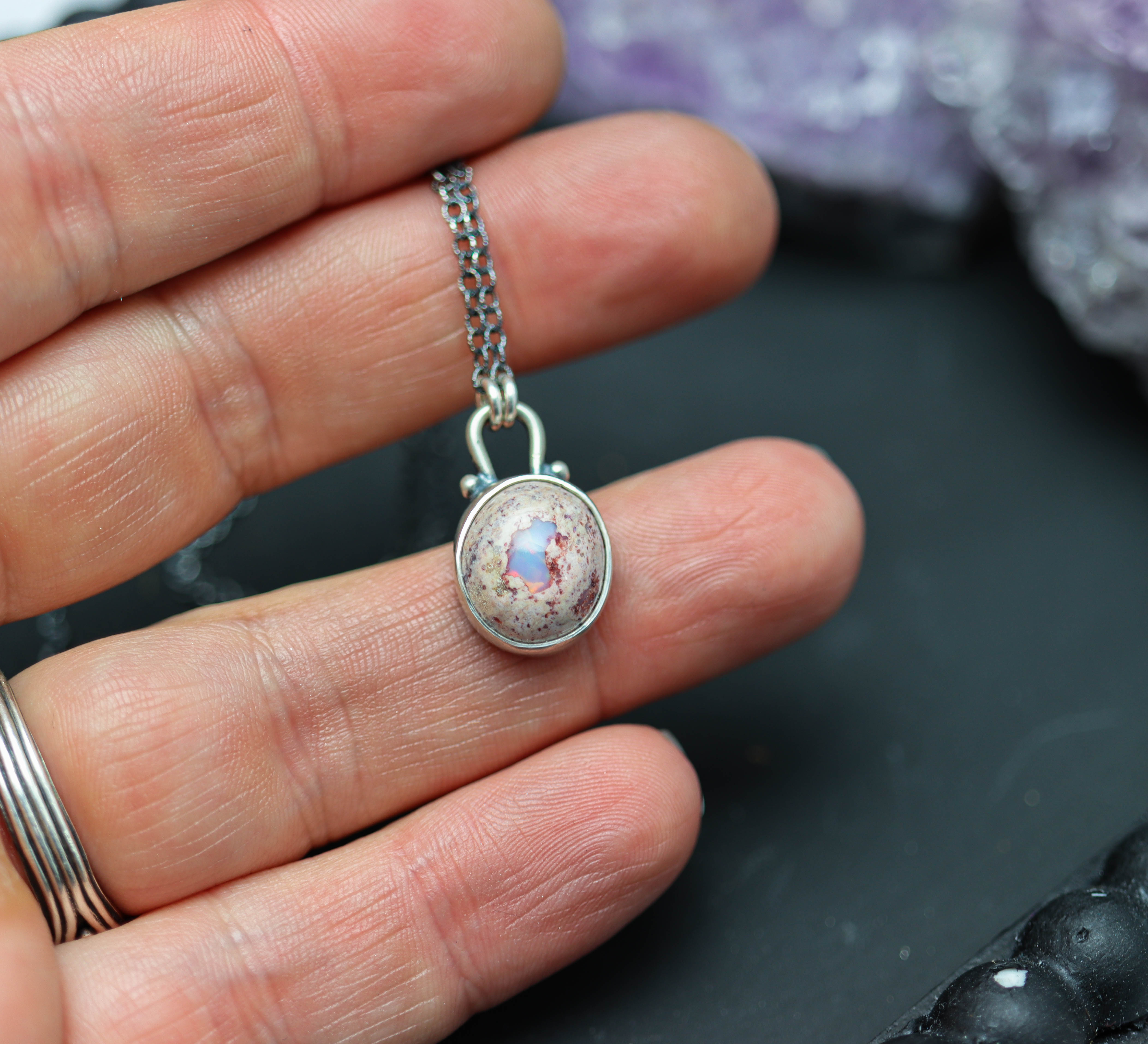 Mexican Fire Opal Petite Pendant Necklace in Sterling Silver