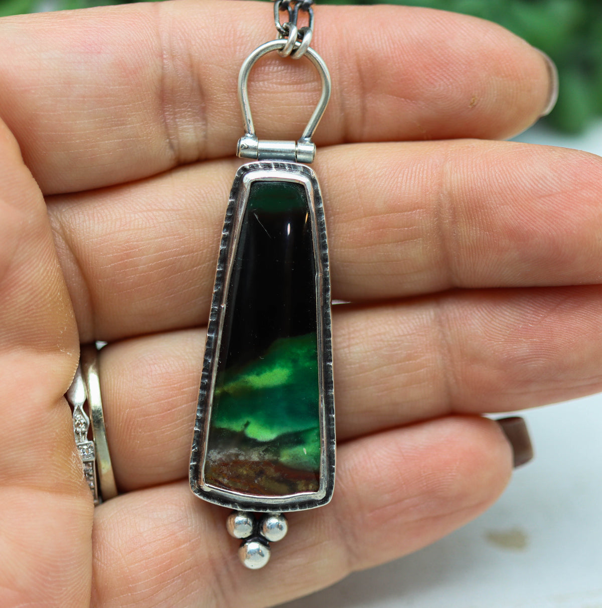 Opalized Petrified Wood Statement Pendant Necklace in Sterling Silver