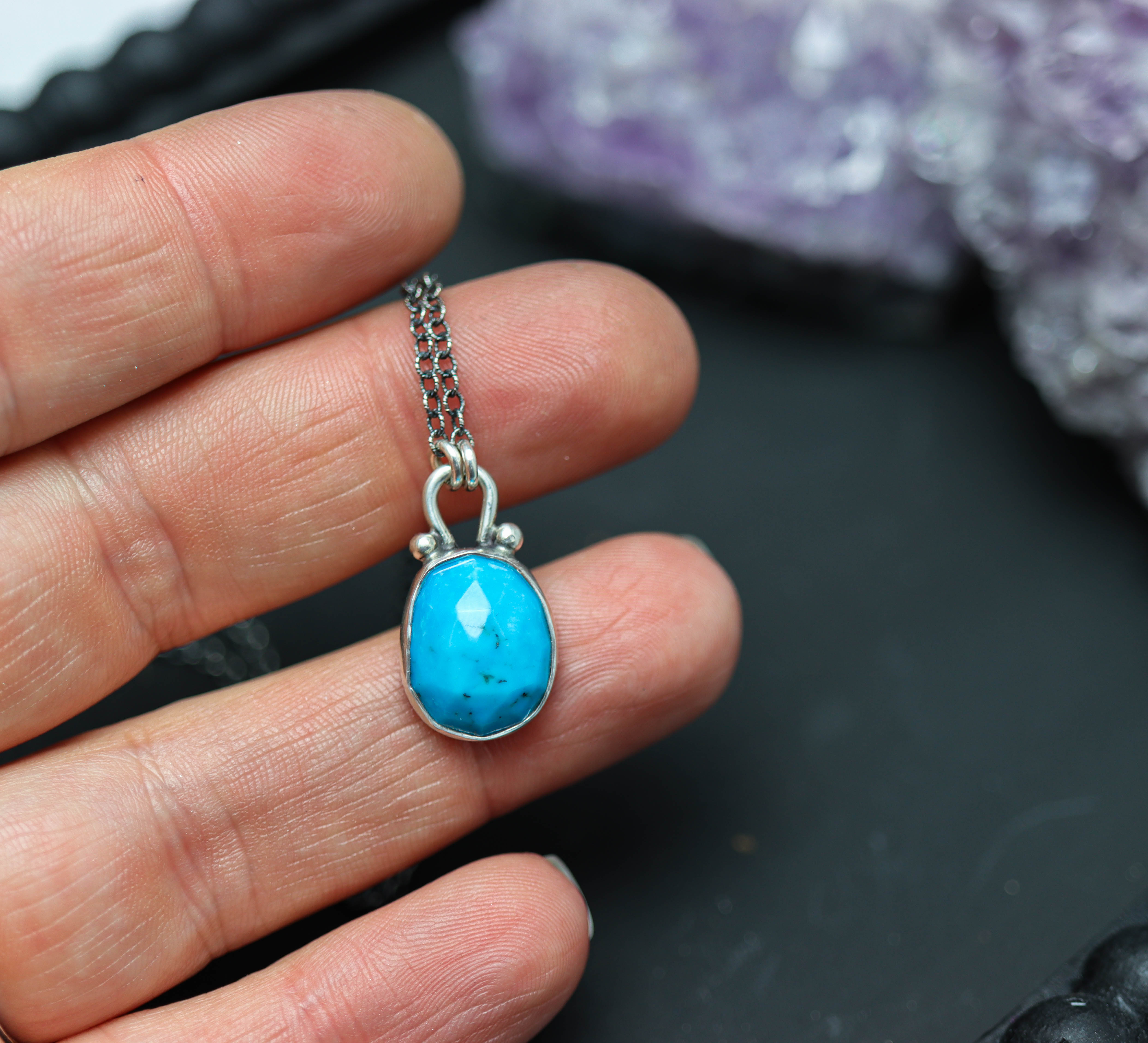 Turquoise Petite Pendant Necklace in Sterling Silver