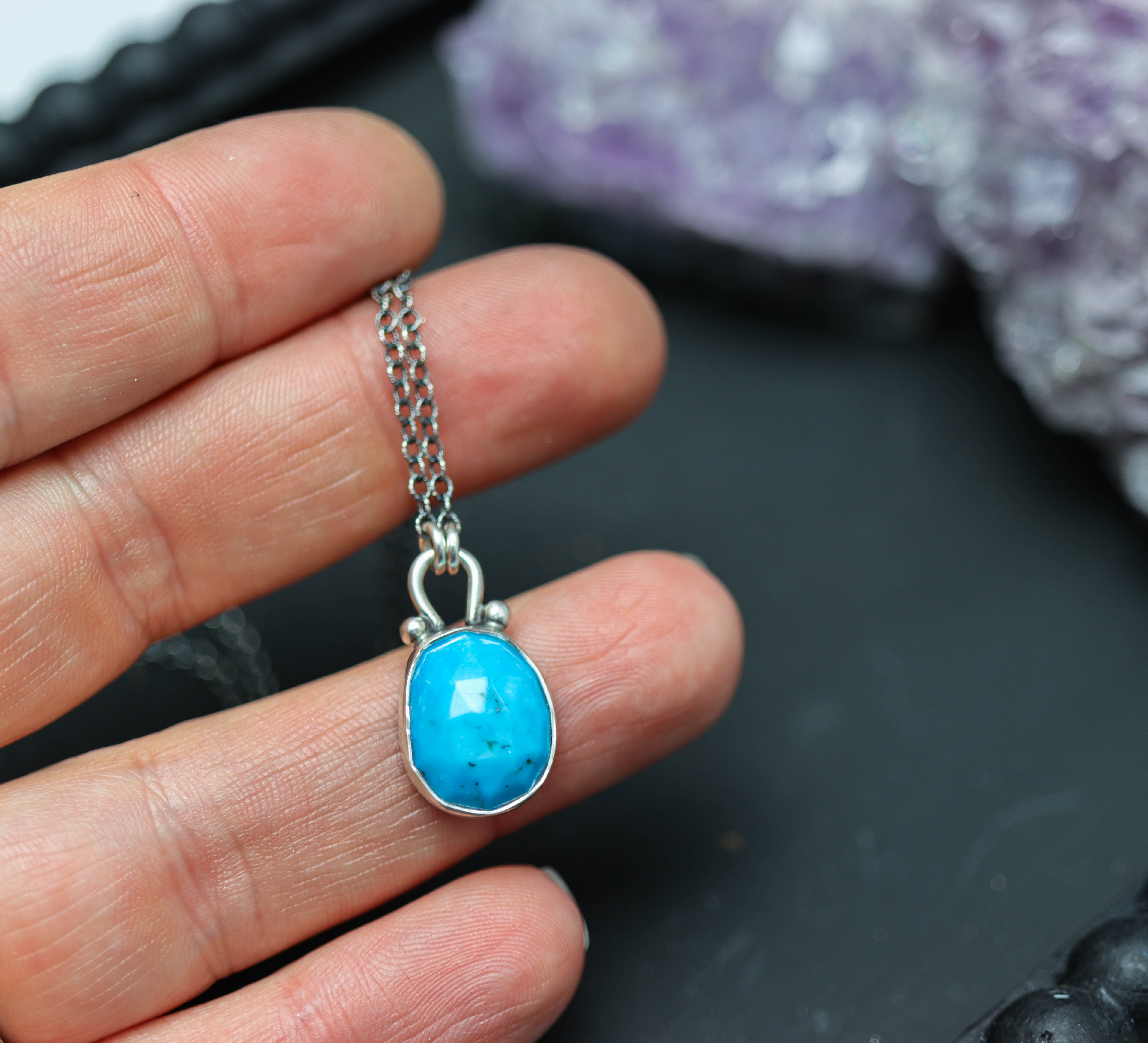Turquoise Petite Pendant Necklace in Sterling Silver