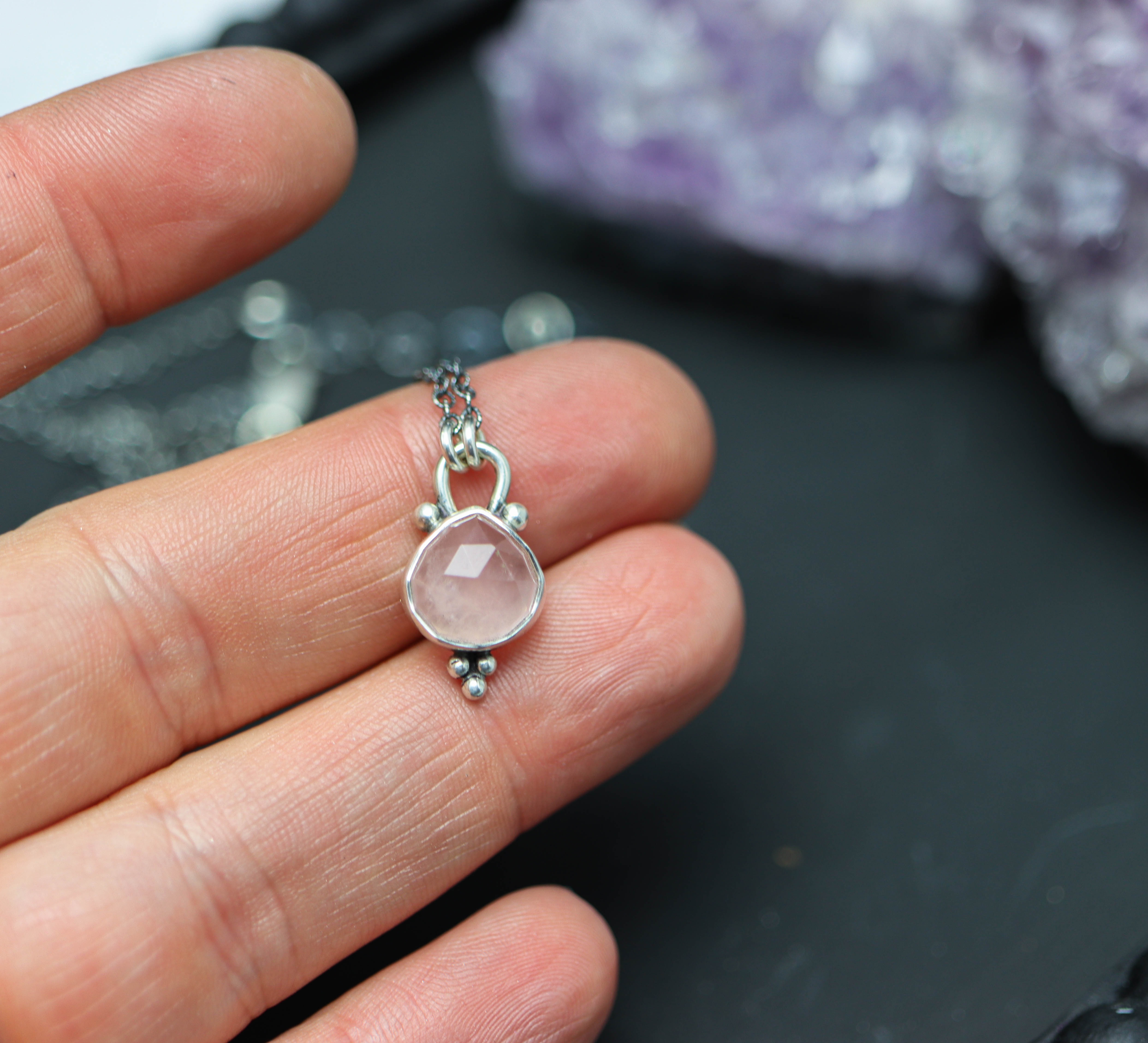 Rose Quartz Petite Pendant Necklace in Sterling Silver
