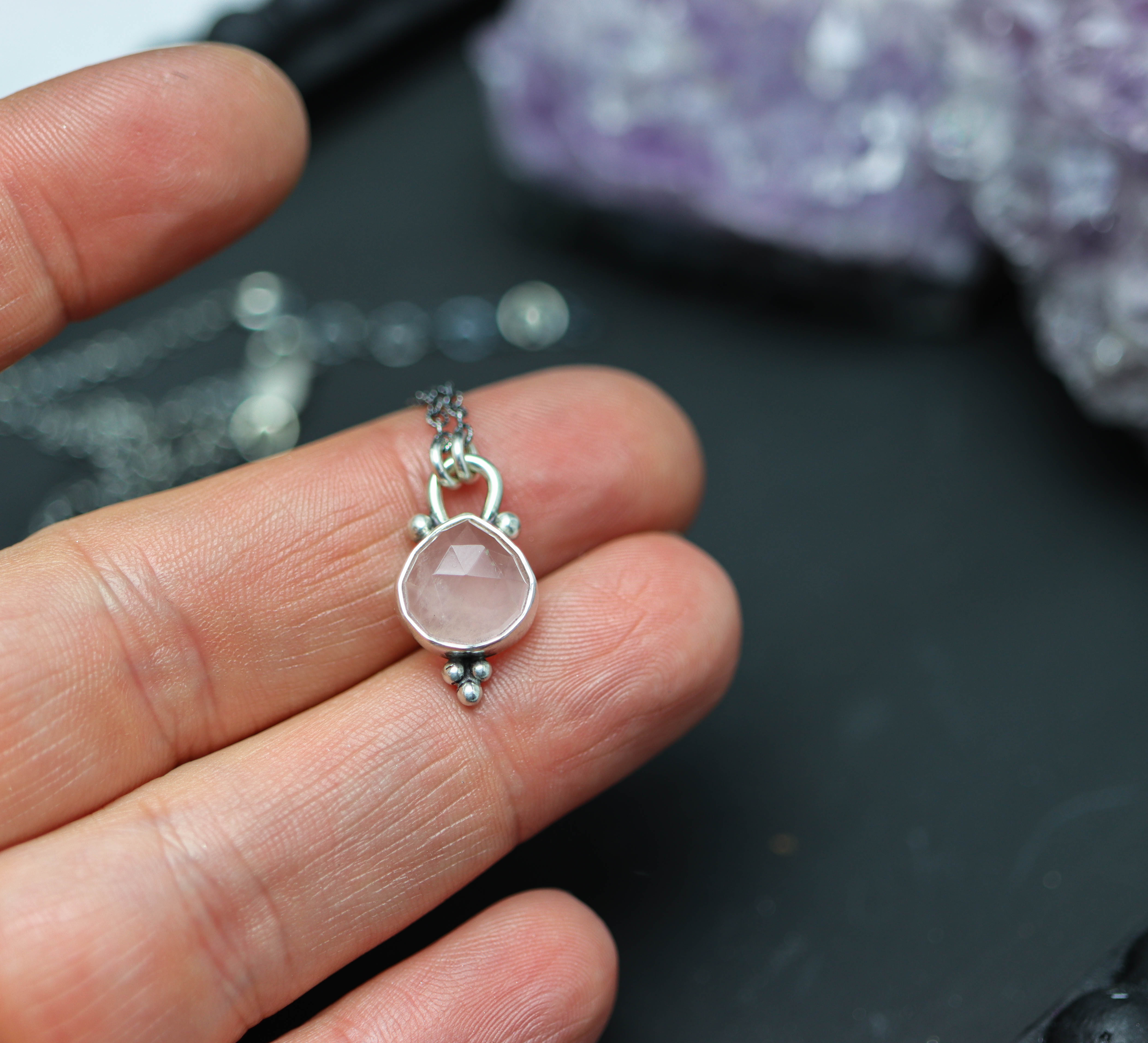 Rose Quartz Petite Pendant Necklace in Sterling Silver