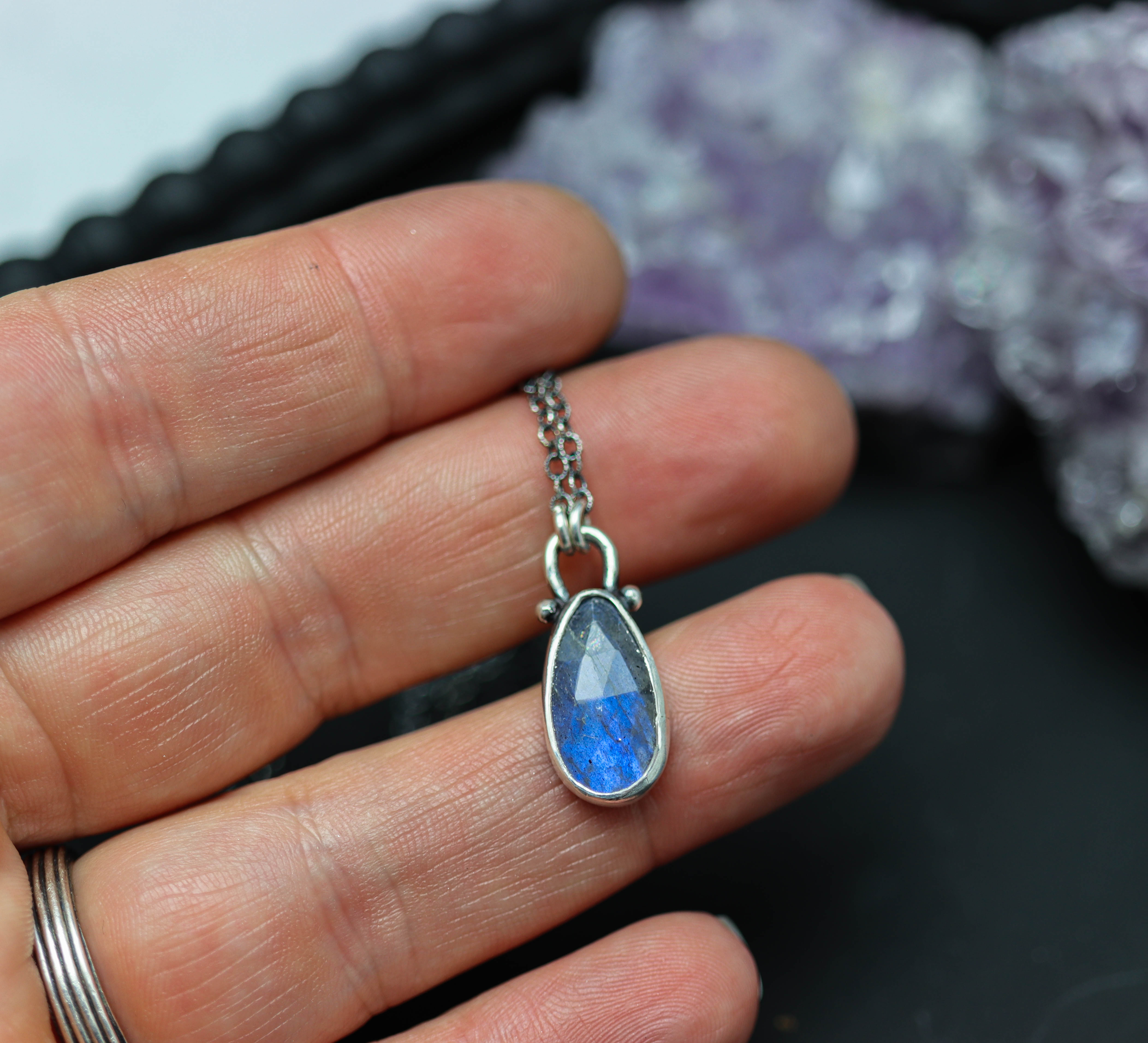 Labradorite Petite Pendant Necklace in Sterling Silver