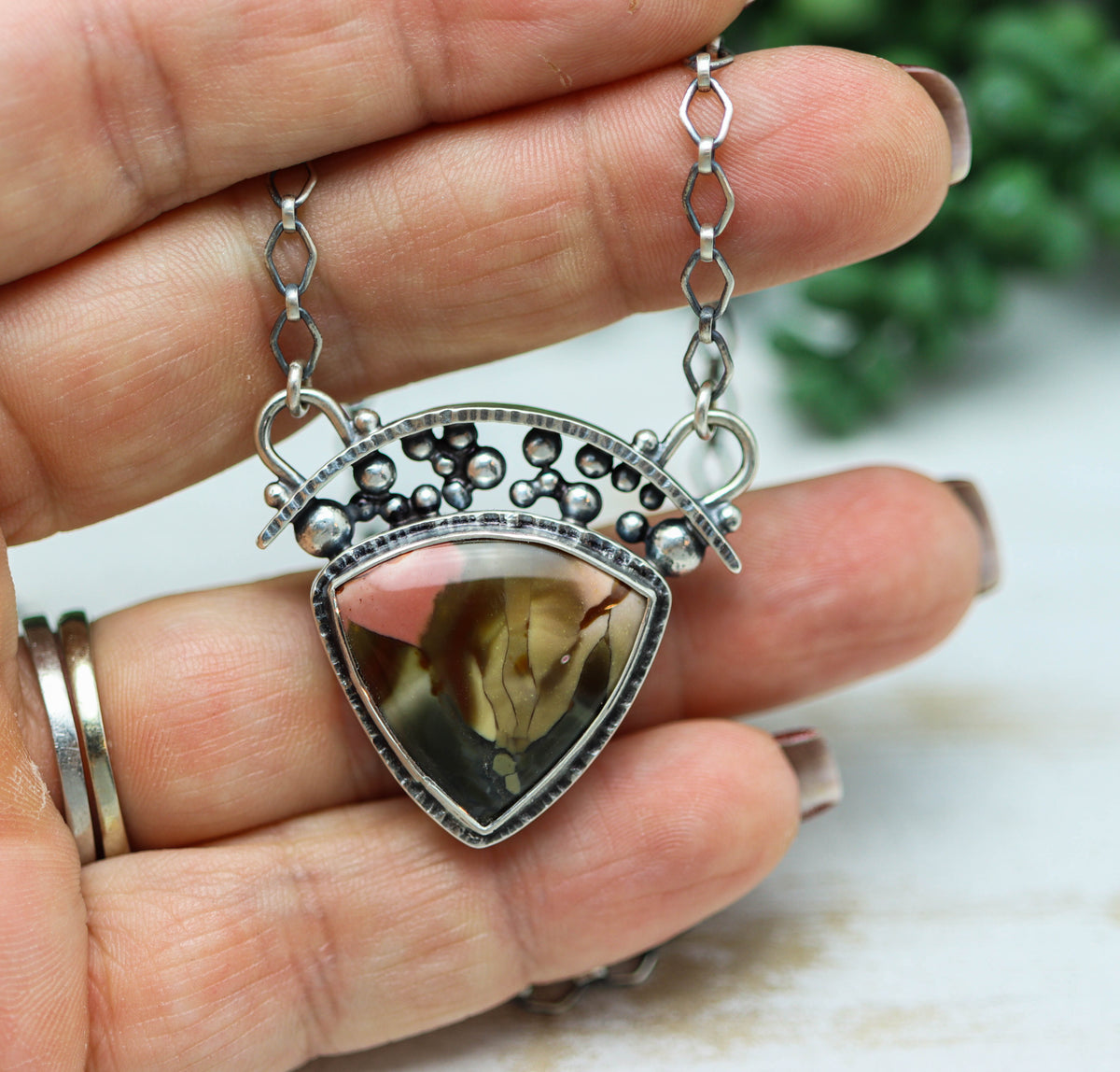 Brecciated Polychrome Jasper Pendant Necklace in Sterling Silver