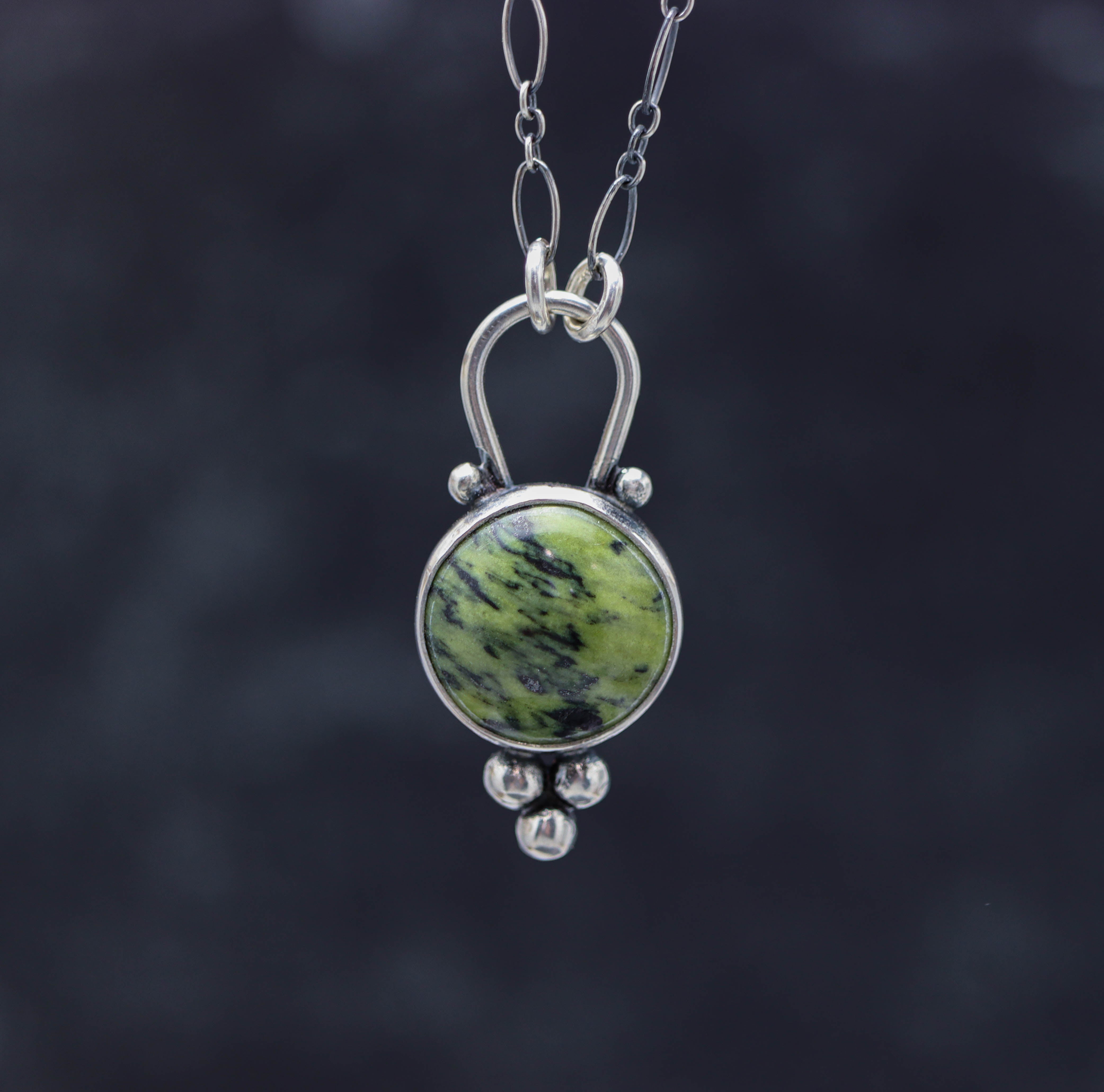 Green Serpentine Pendant Sterling Silver One Of a Kind Gemstone Necklace