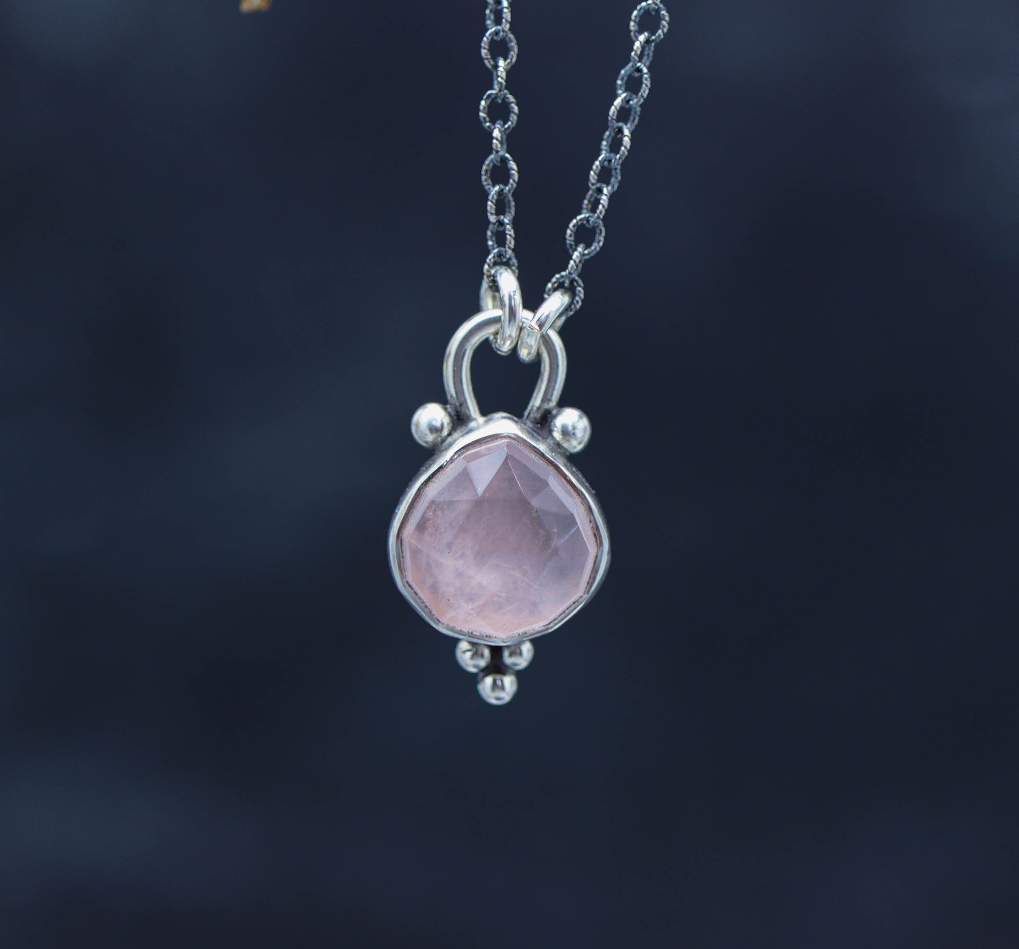 Rose Quartz Petite Pendant Necklace in Sterling Silver