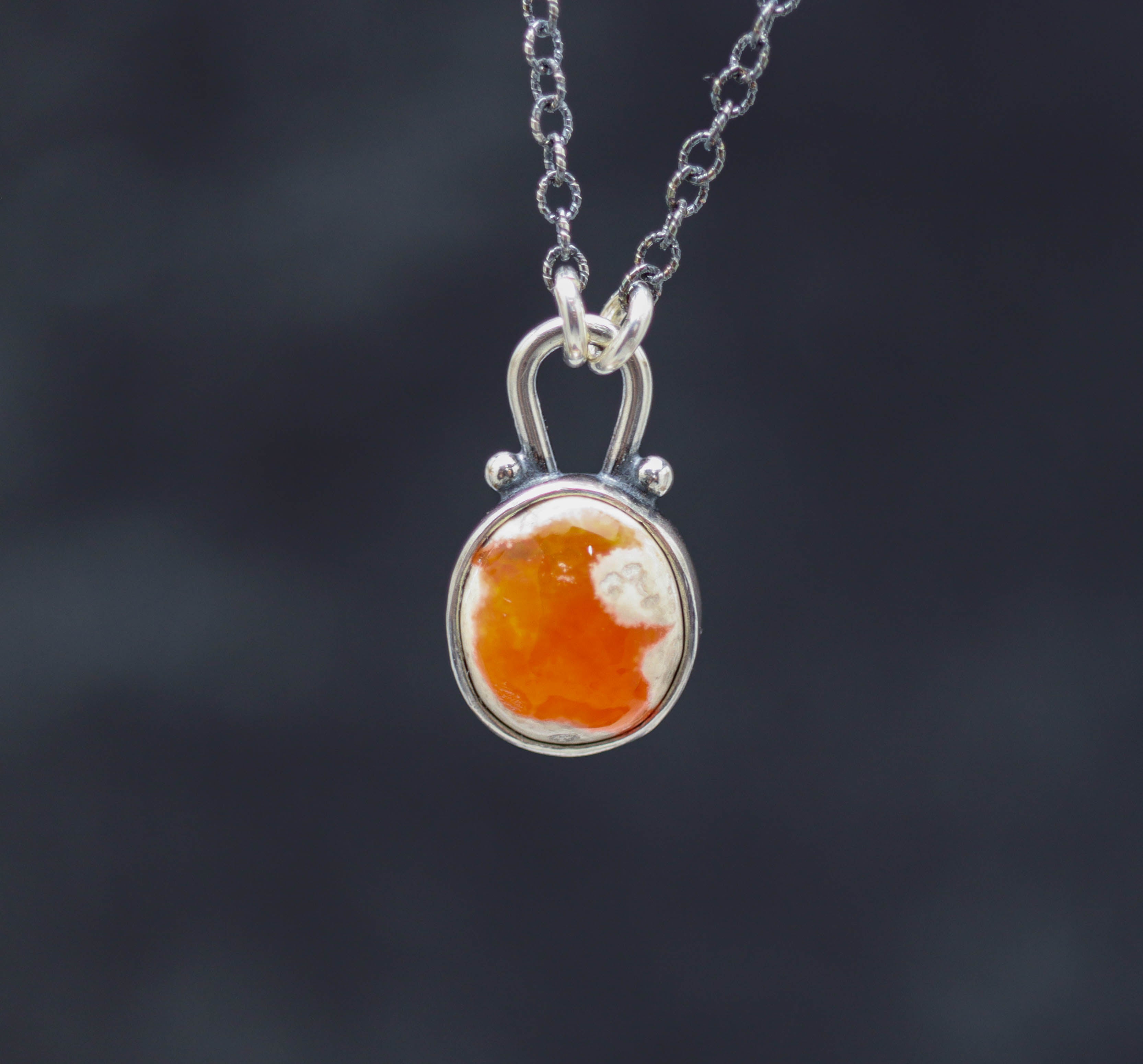 Mexican Fire Opal Pendant Necklace Sterling Silver