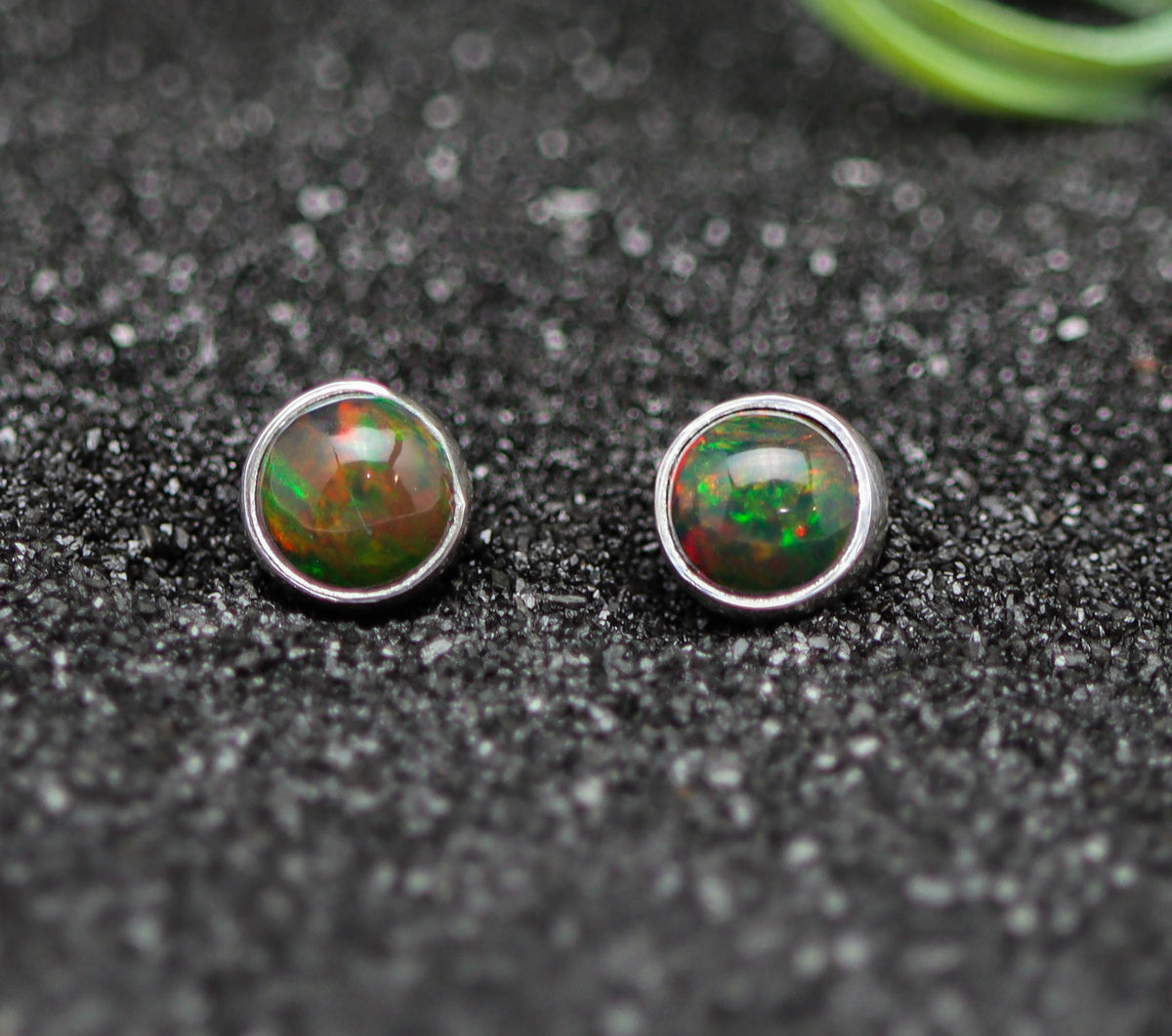 Ethiopian Black Opal Stud Earrings Sterling Silver