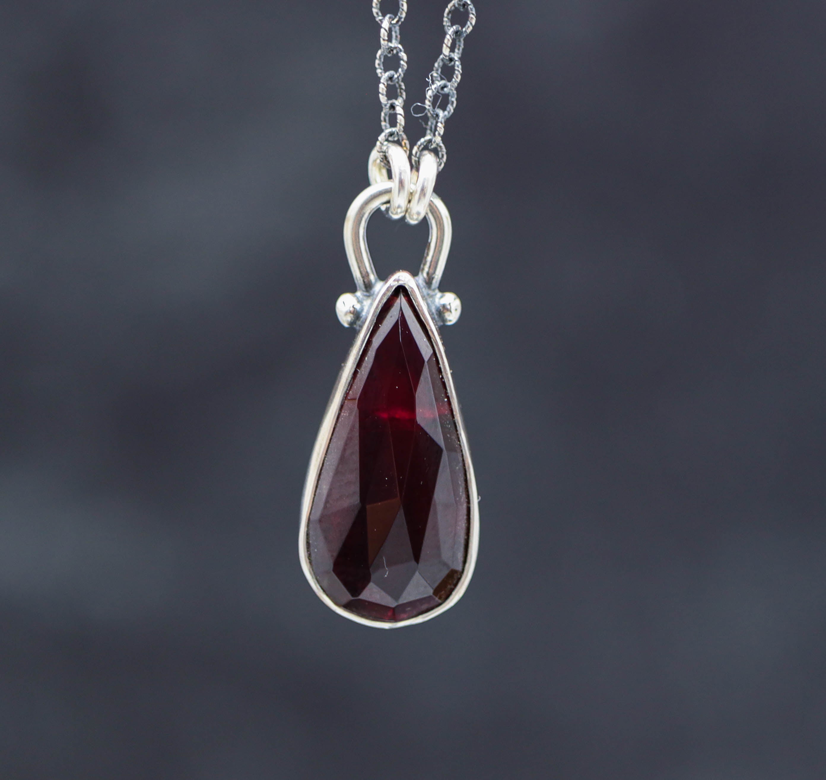 Garnet Petite Pendant Necklace in Sterling Silver