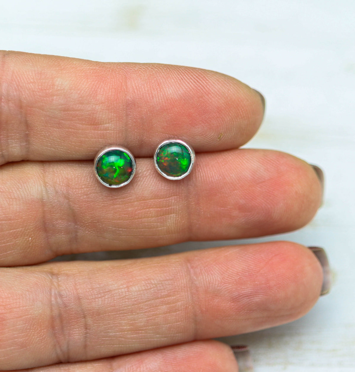 Ethiopian Black Opal Stud Earrings Sterling Silver