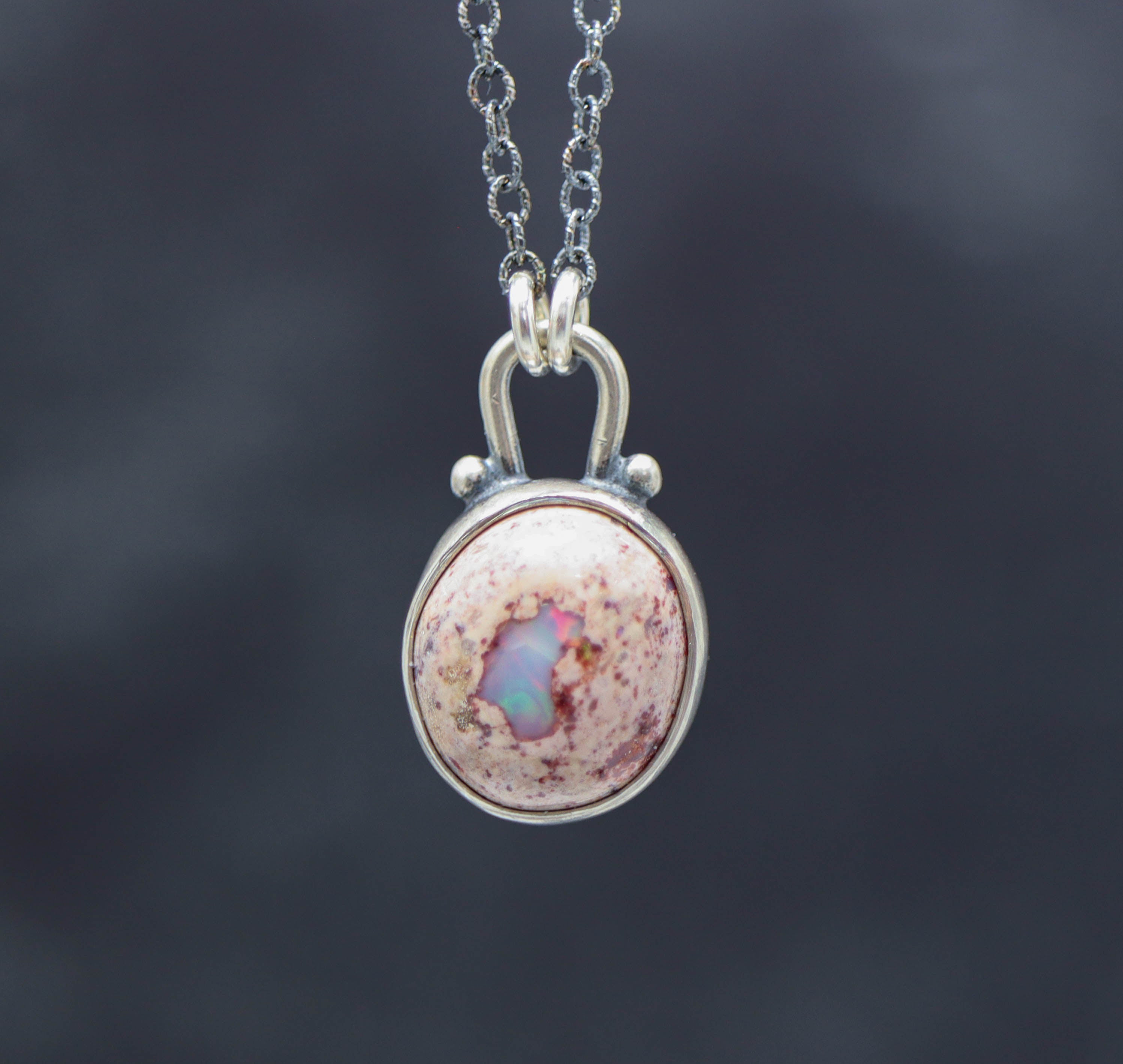 Mexican Fire Opal Petite Pendant Necklace in Sterling Silver