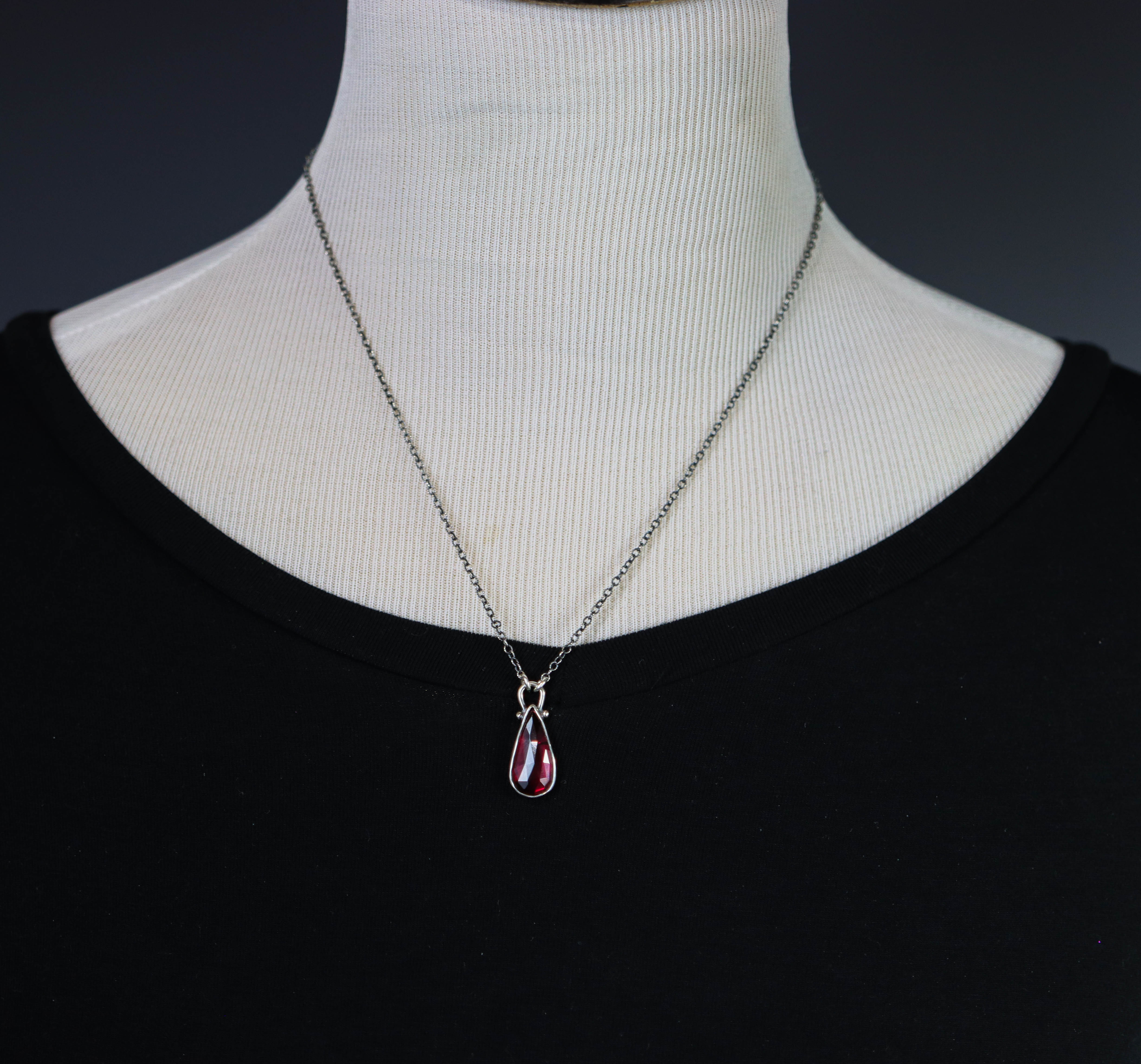 Garnet Petite Pendant Necklace in Sterling Silver