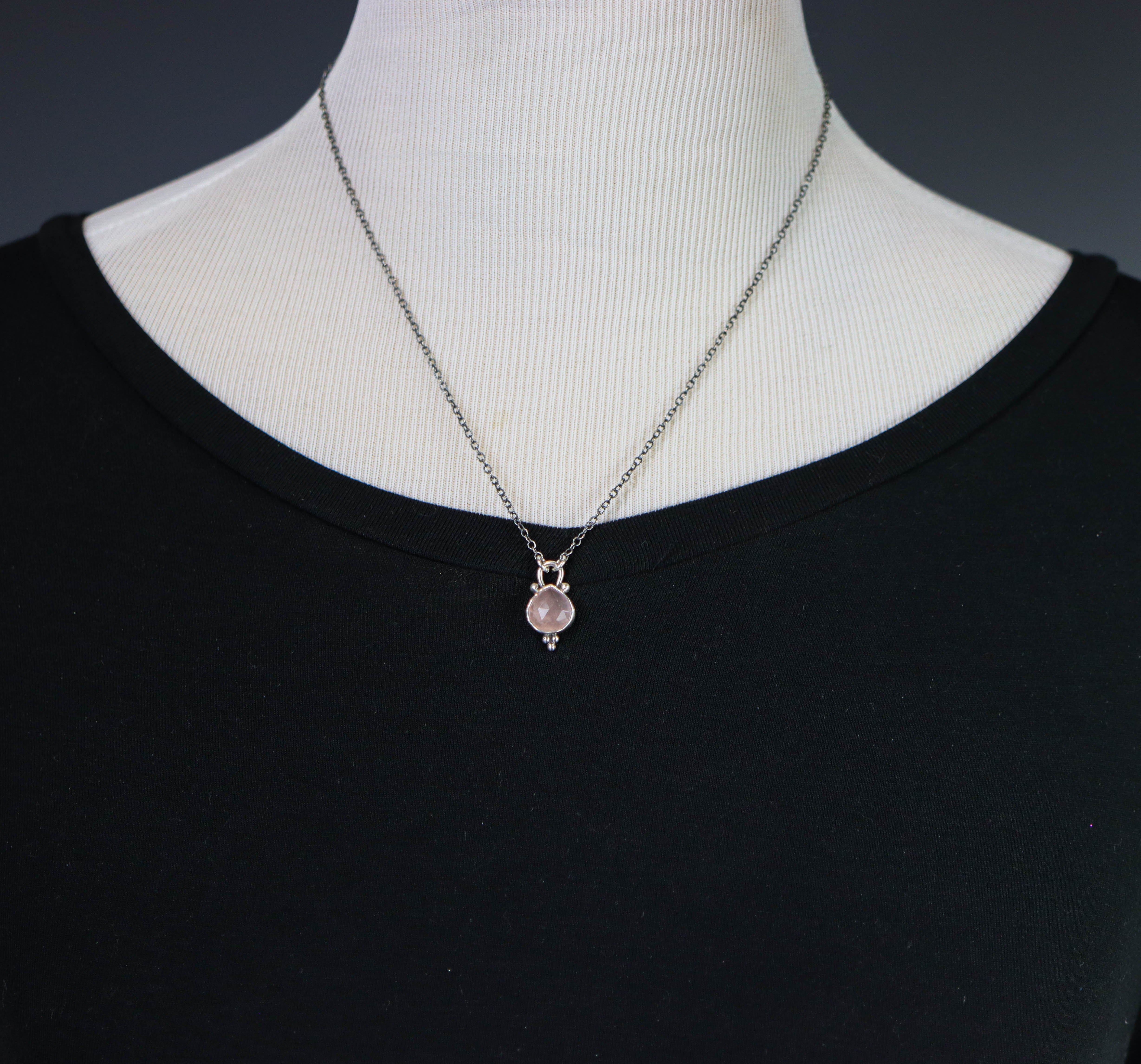 Rose Quartz Petite Pendant Necklace in Sterling Silver