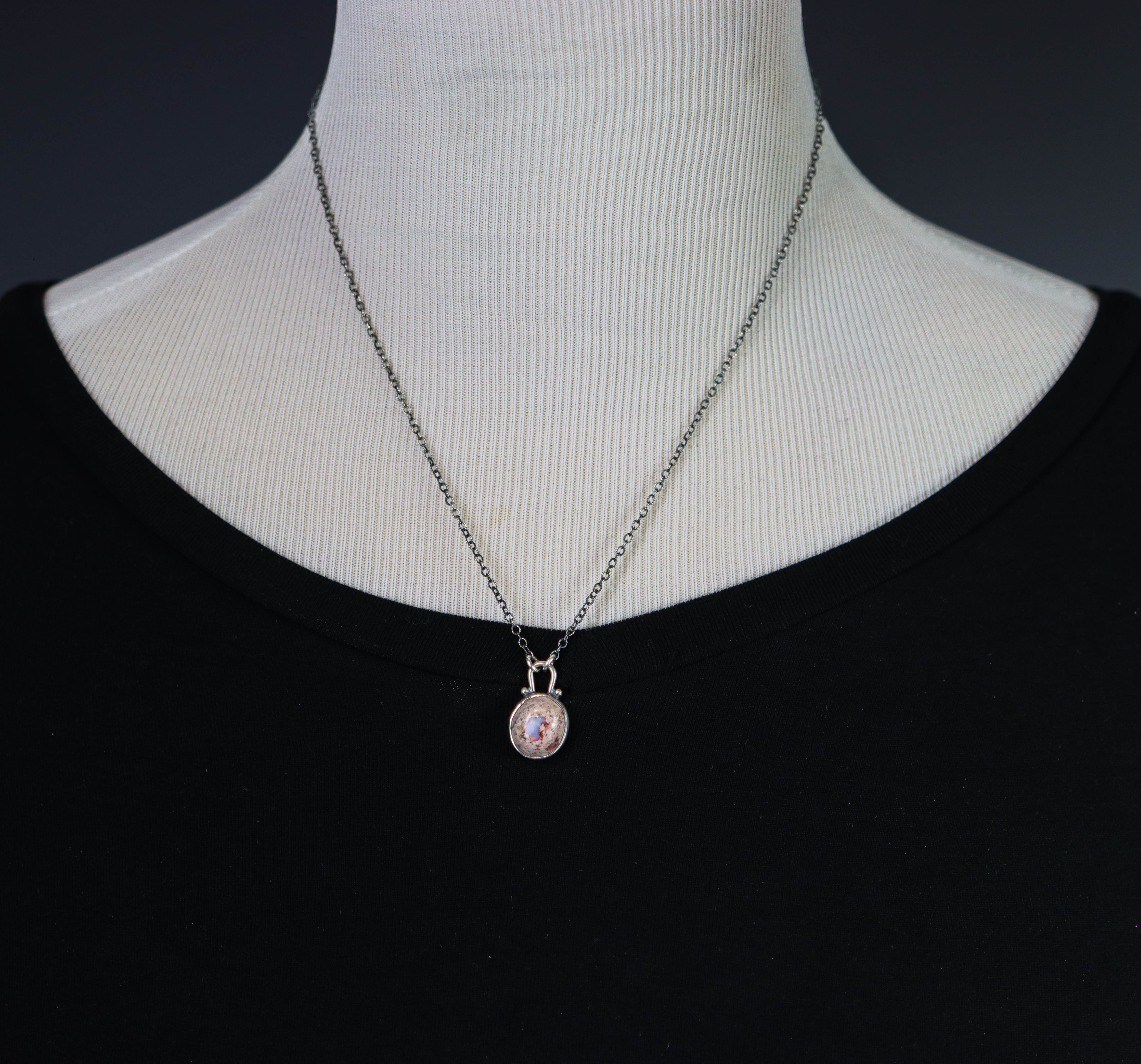 Mexican Fire Opal Petite Pendant Necklace in Sterling Silver