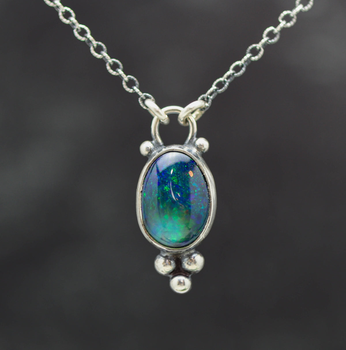 Ethiopian Black Opal Pendant Necklace in Sterling Silver