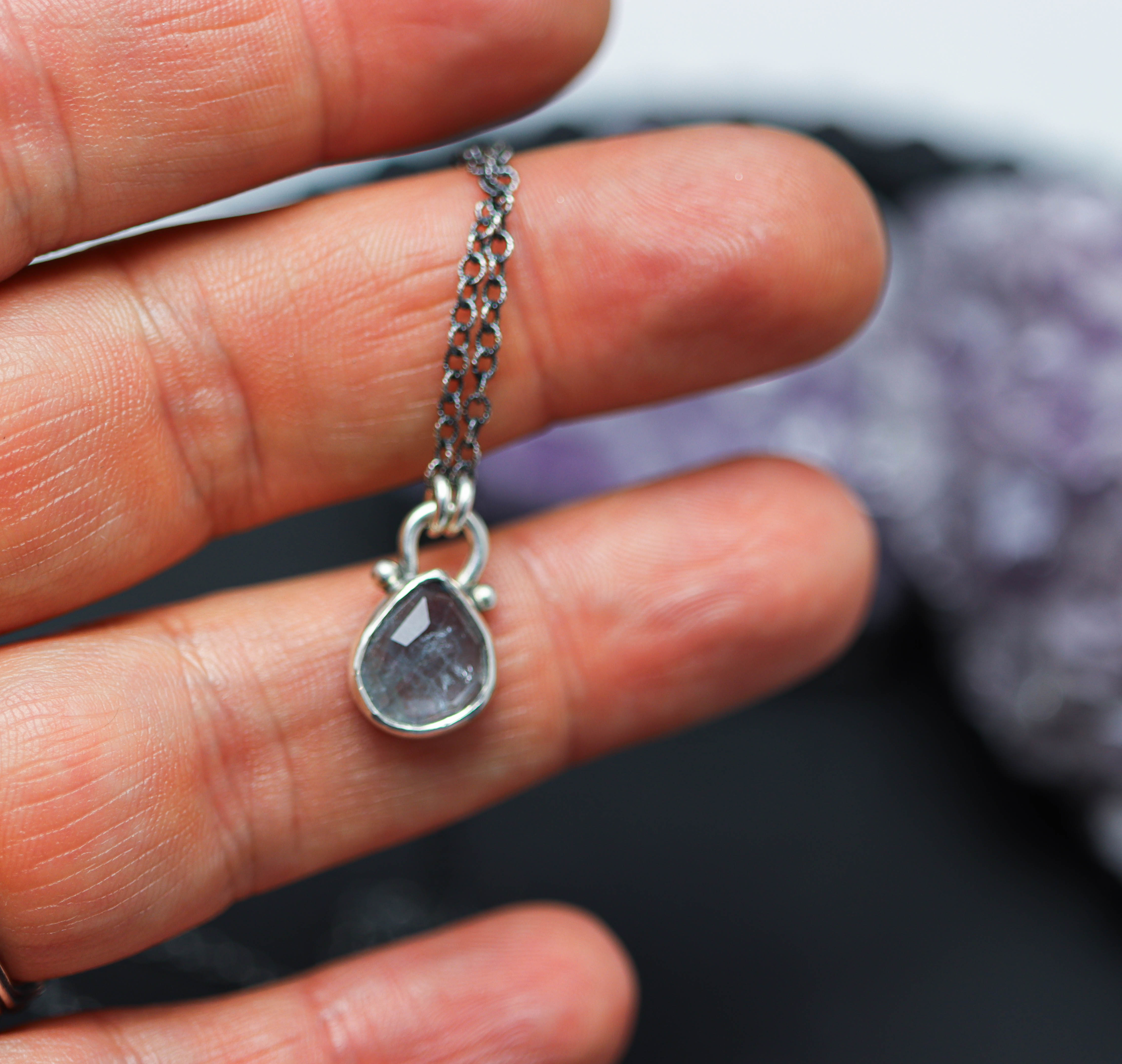 Petite Blue Tourmaline Petite Pendant Necklace in Sterling Silver