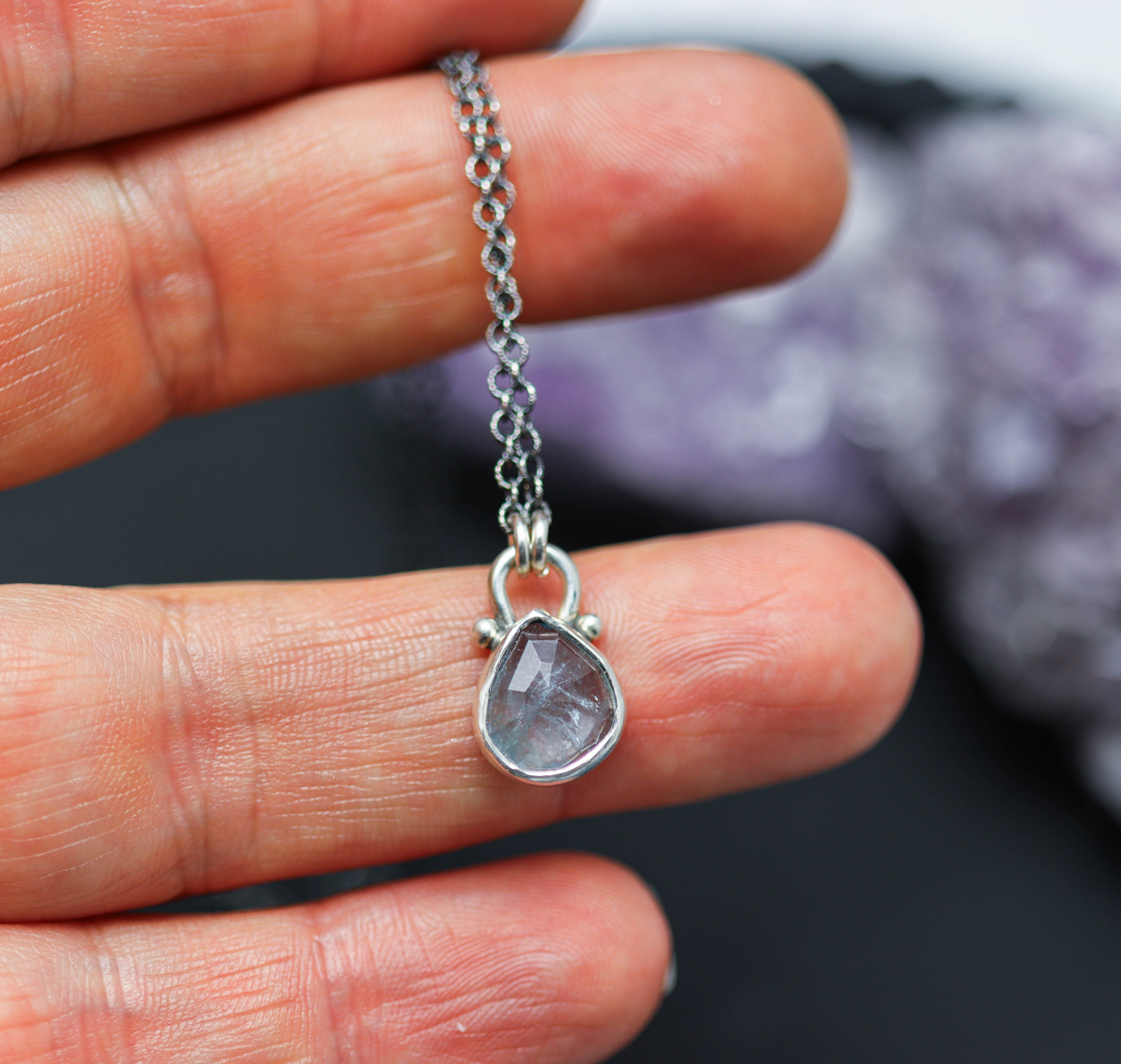 Petite Blue Tourmaline Petite Pendant Necklace in Sterling Silver