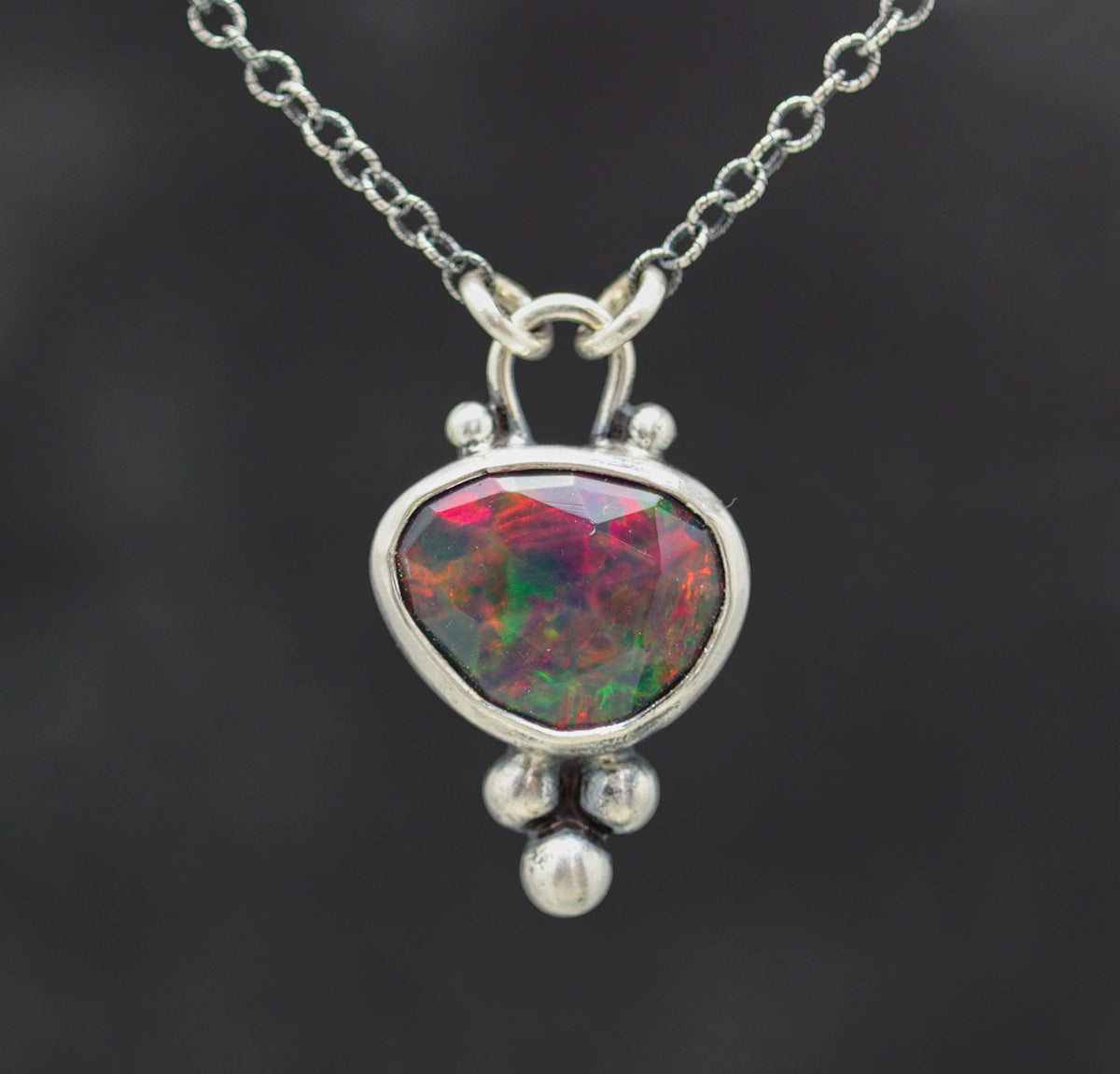 Ethiopian Black Opal Pendant Necklace in Sterling Silver
