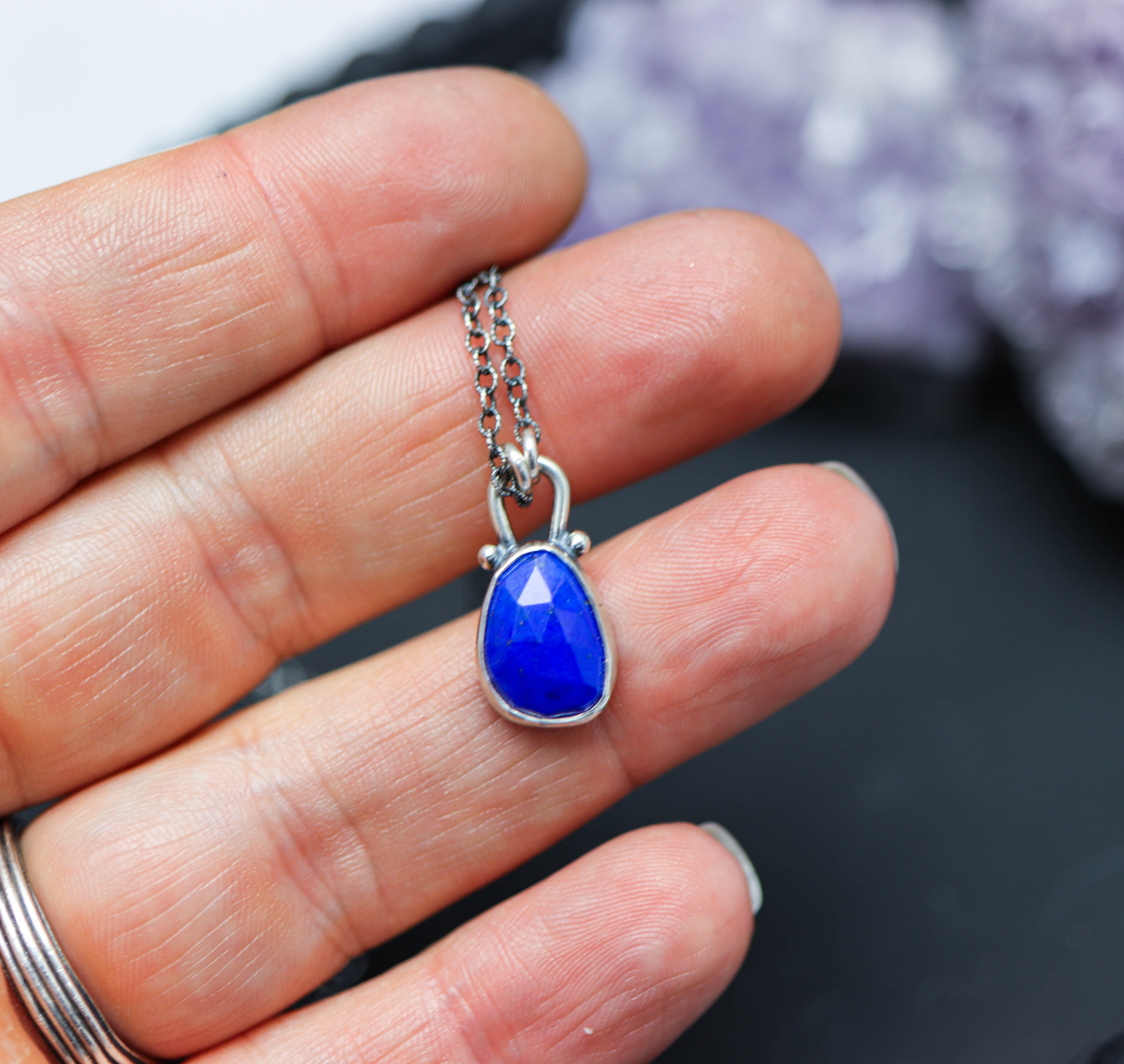 Blue Lapis Petite Pendant Necklace in Sterling Silver