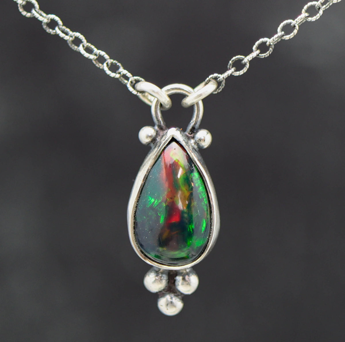 Ethiopian Black Opal Pendant Necklace in Sterling Silver