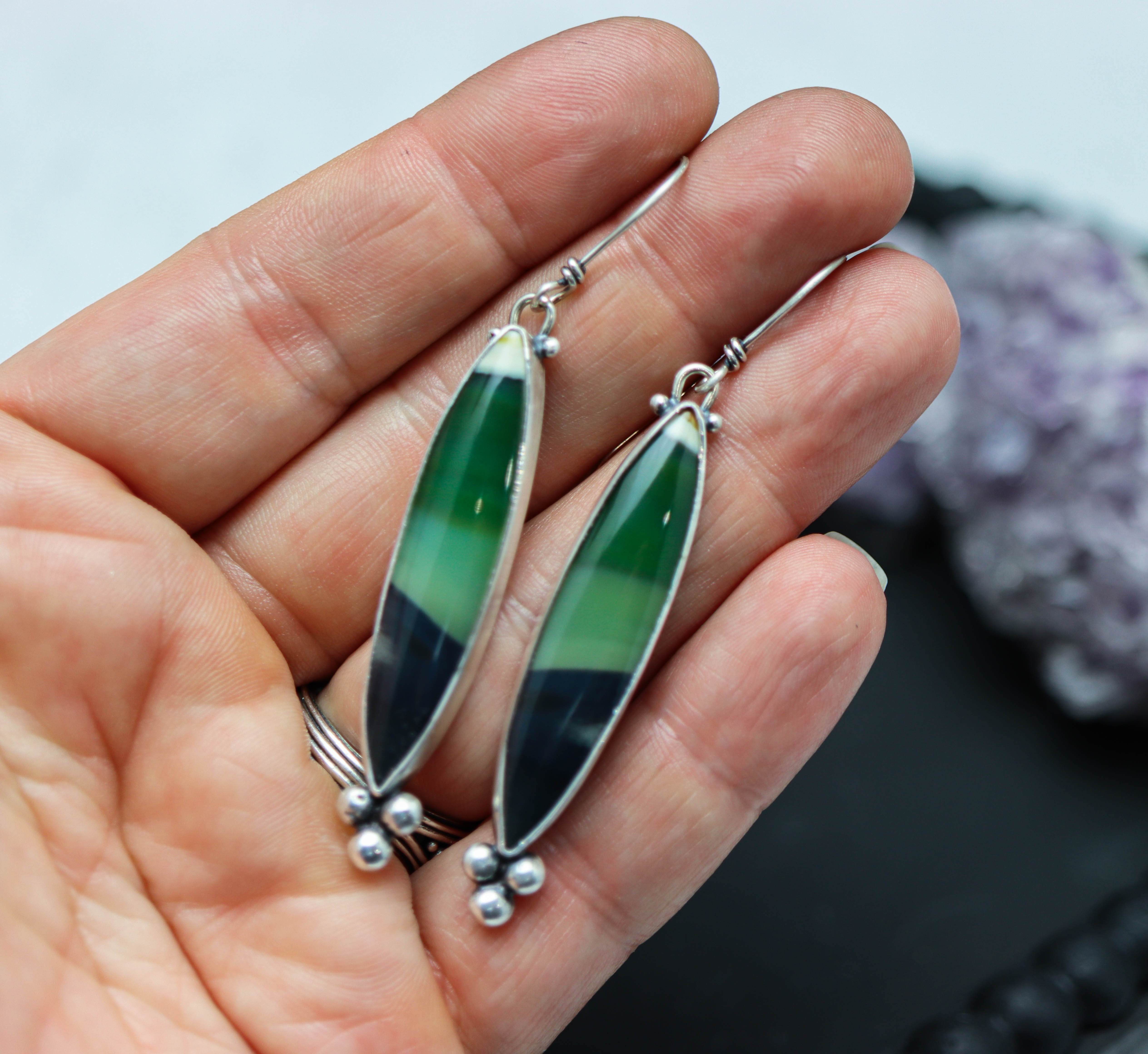 Opalized Petrified Wood Dangle Earrings Sterling Silver