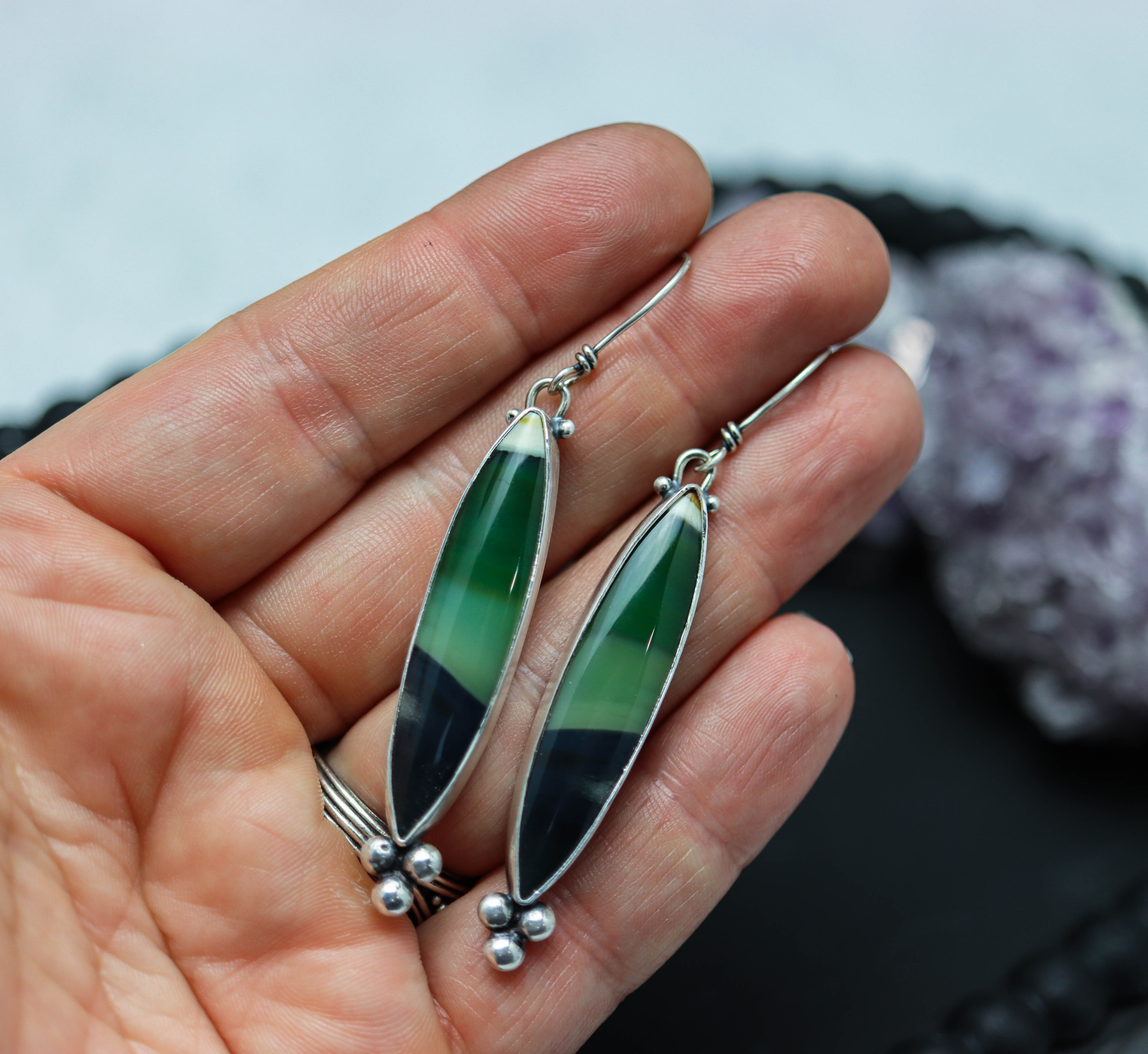 Opalized Petrified Wood Dangle Earrings Sterling Silver