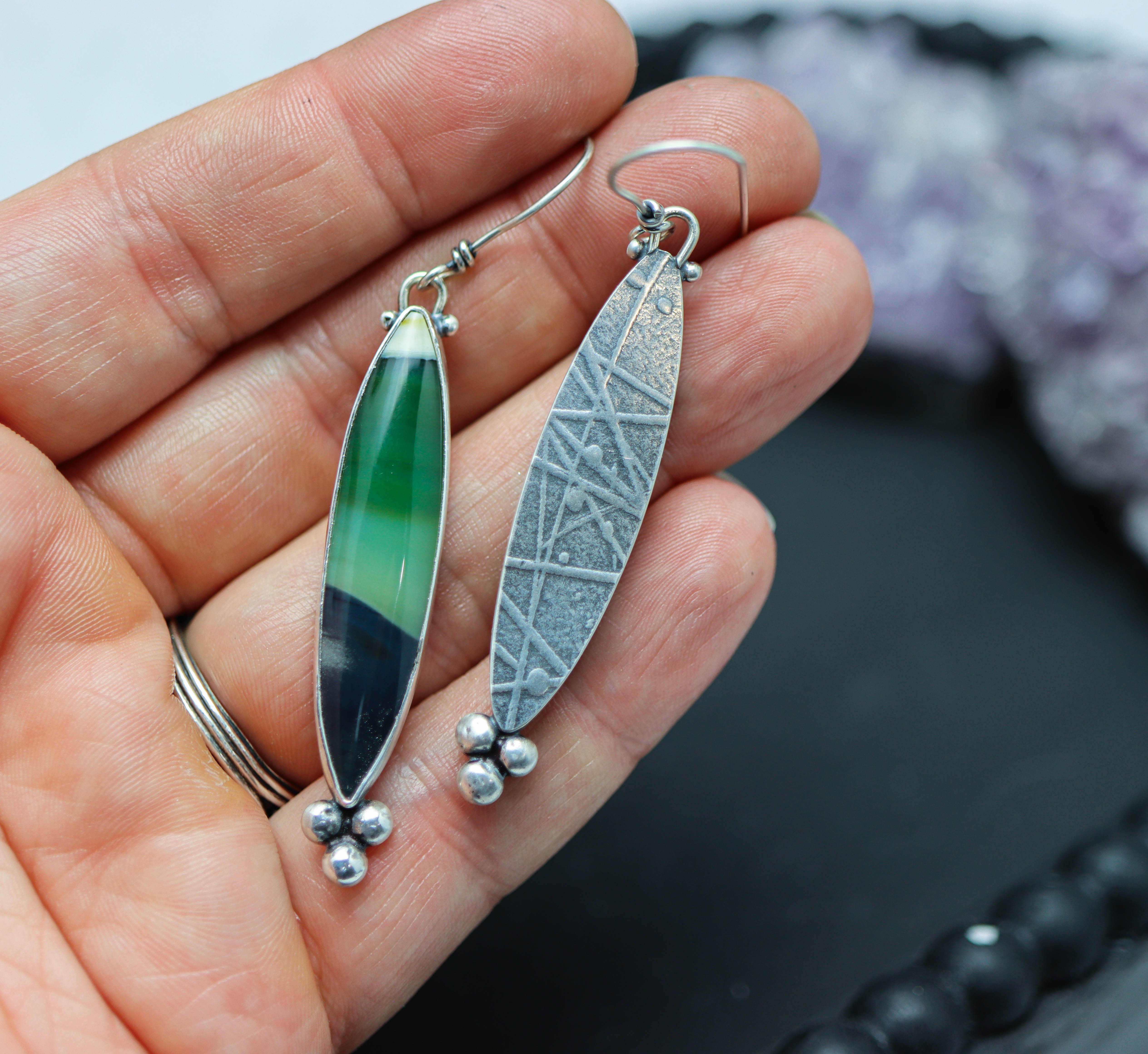 Opalized Petrified Wood Dangle Earrings Sterling Silver