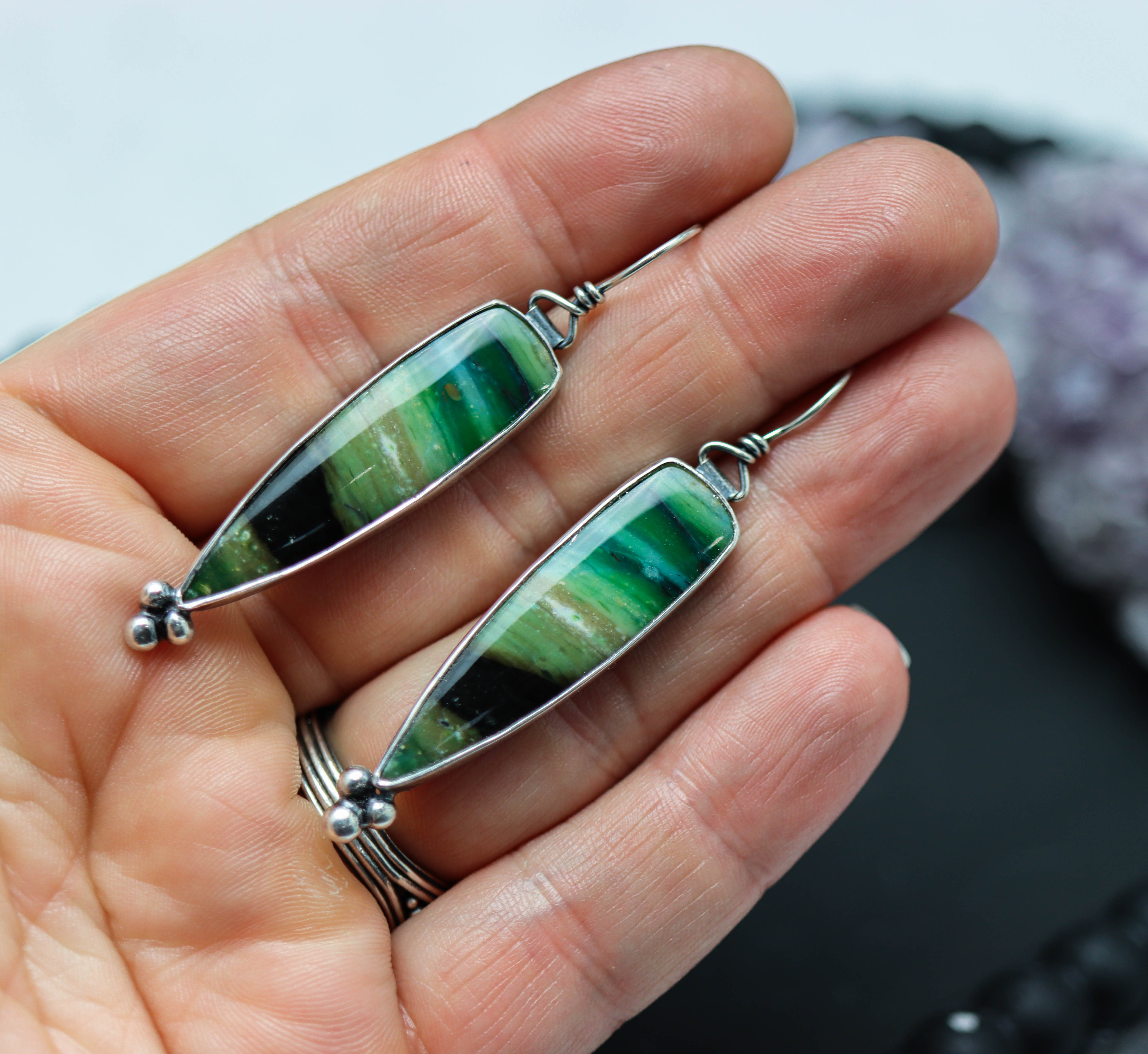Opalized Petrified Wood Dangle Earrings Sterling Silver