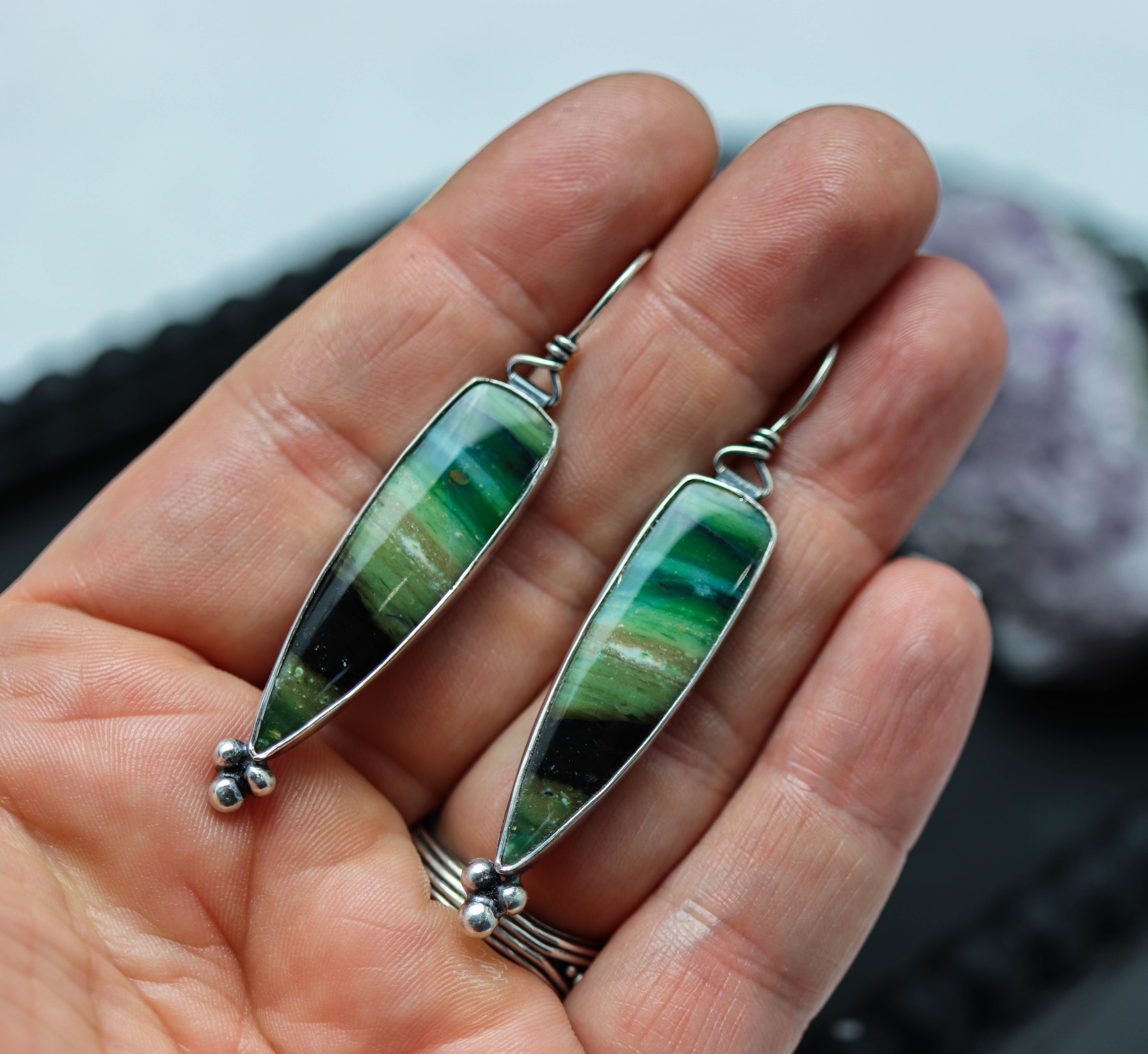 Opalized Petrified Wood Dangle Earrings Sterling Silver