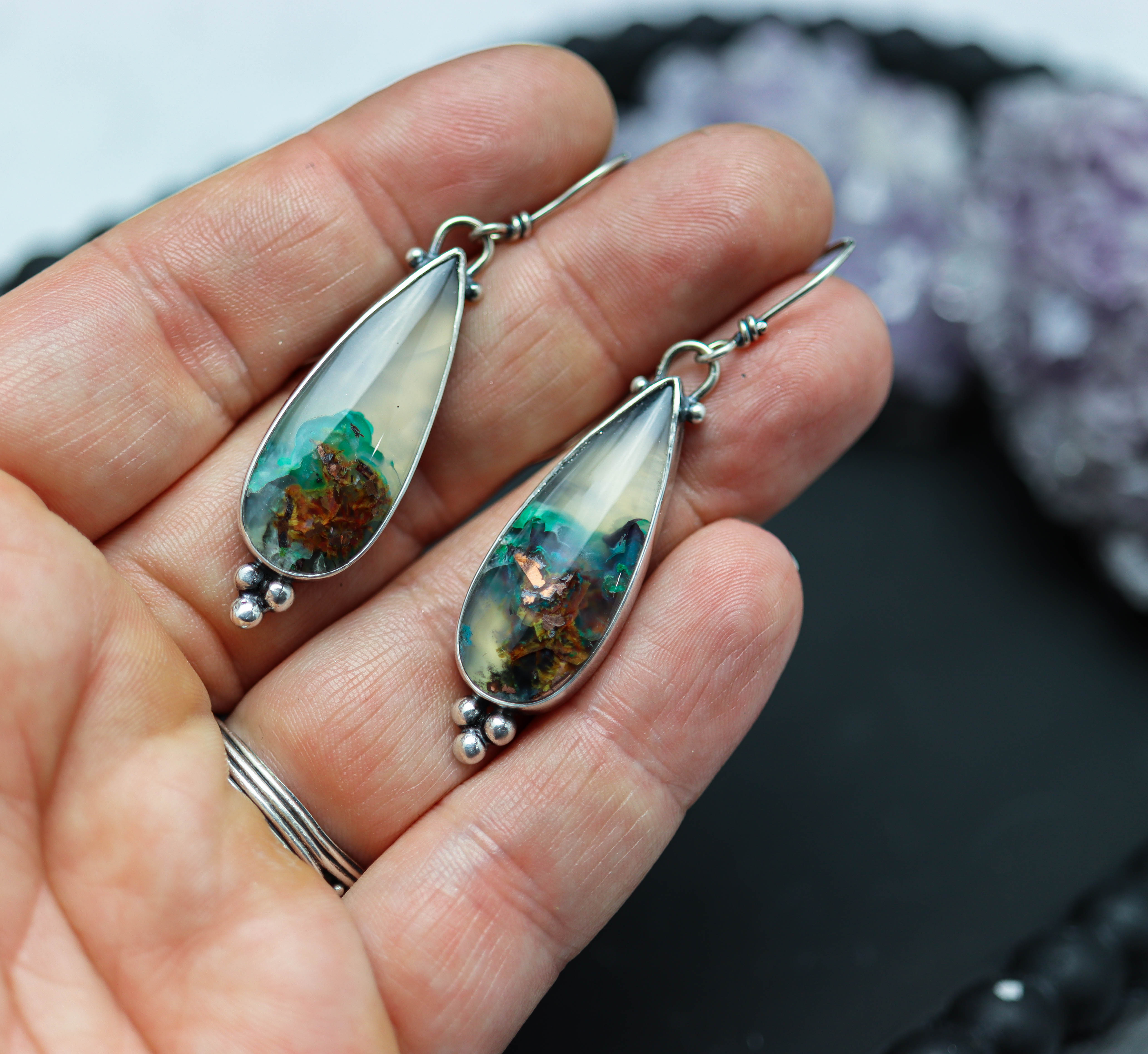 Confetti Chrysocolla Dangle Earrings Sterling Silver