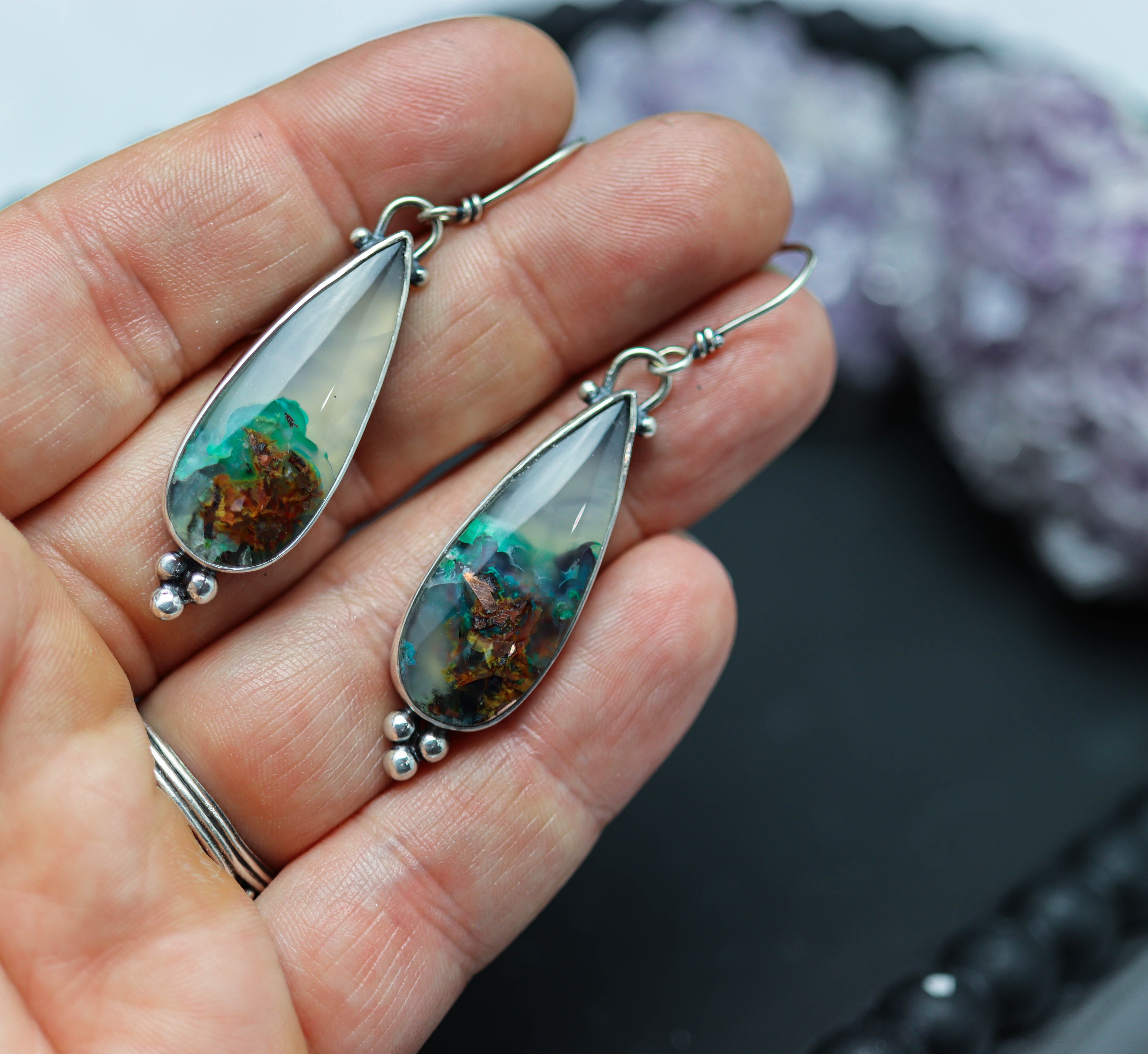 Confetti Chrysocolla Dangle Earrings Sterling Silver