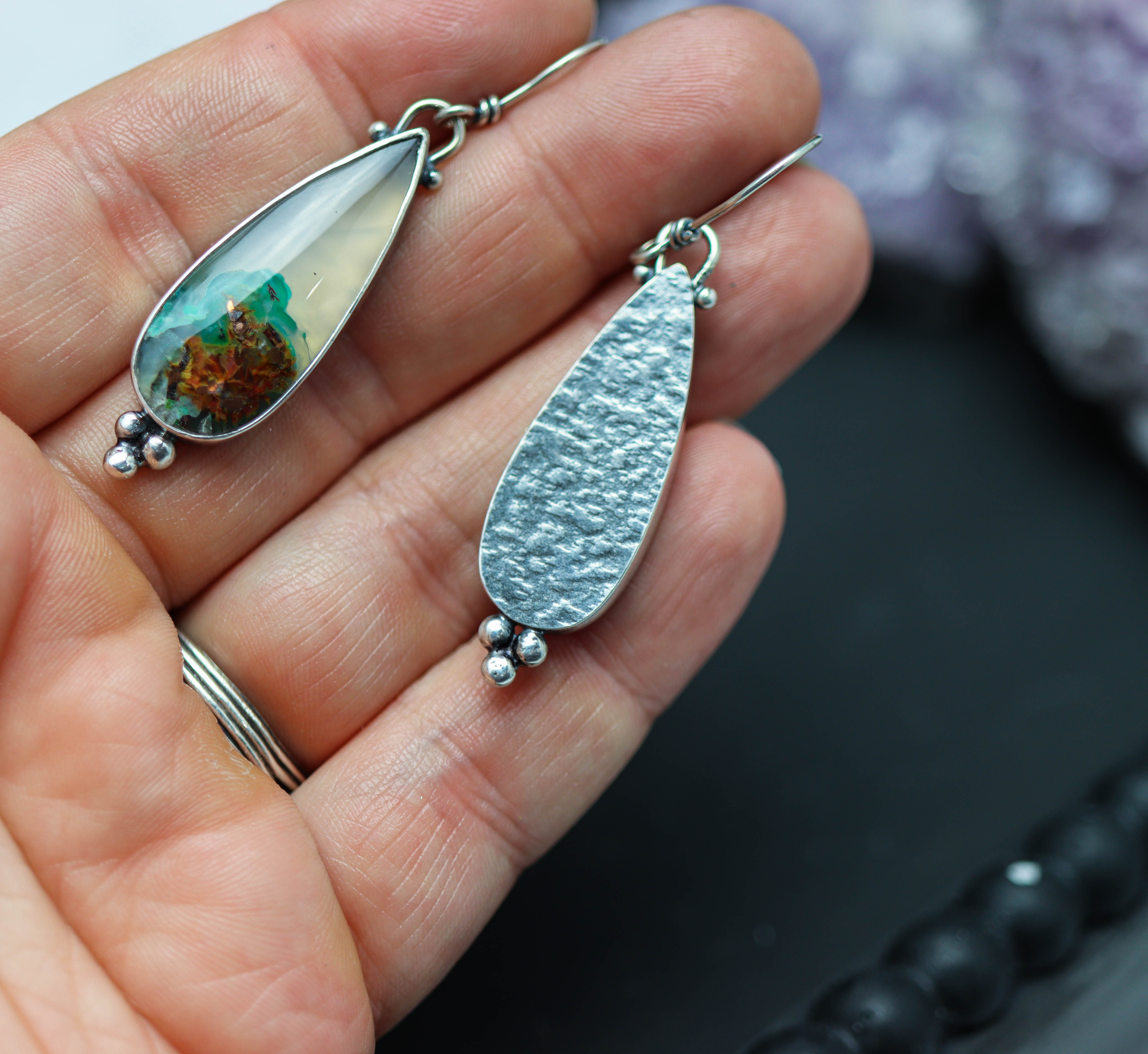 Confetti Chrysocolla Dangle Earrings Sterling Silver