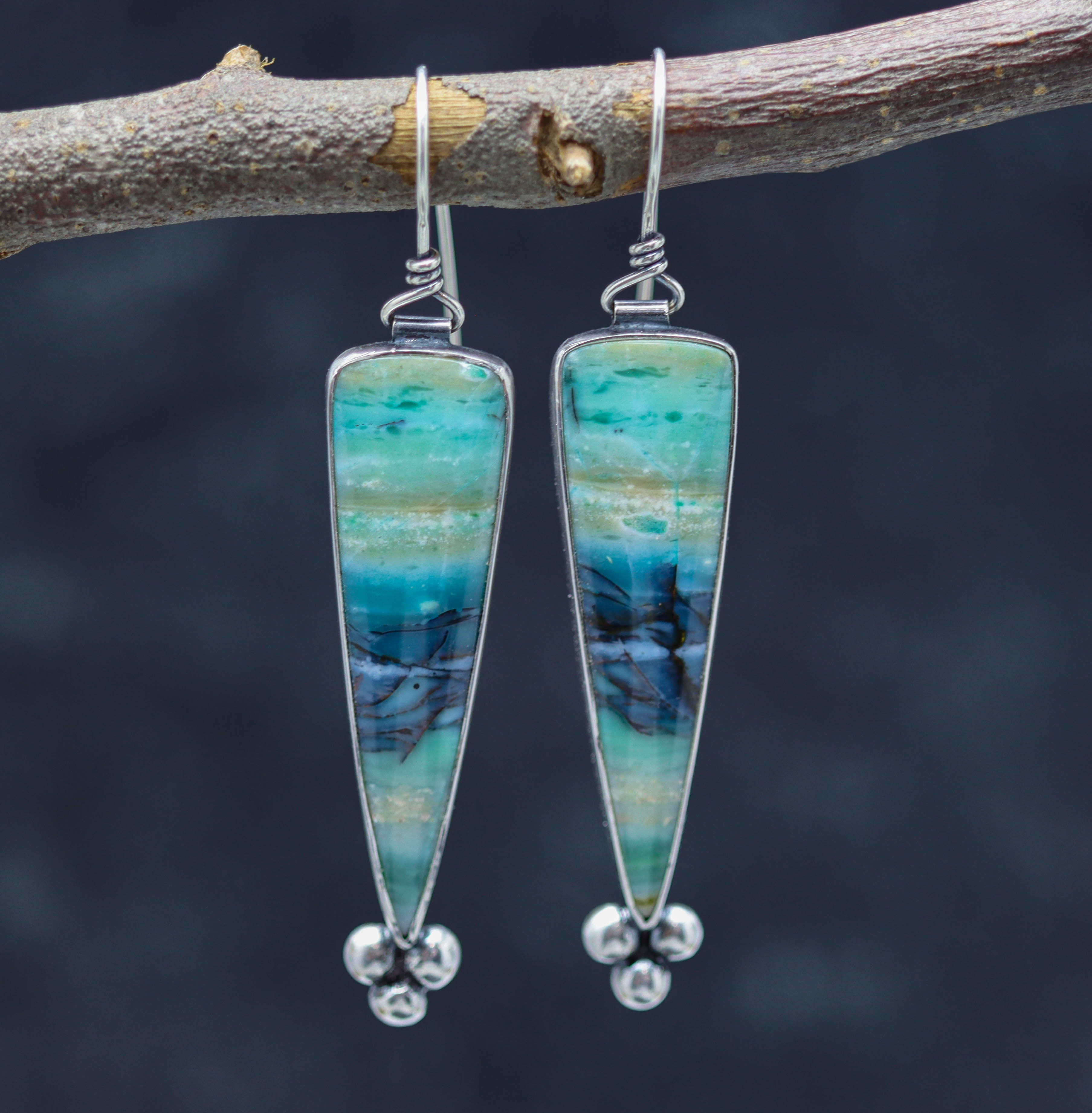 Opalized Petrified Wood Dangle Earrings Sterling Silver