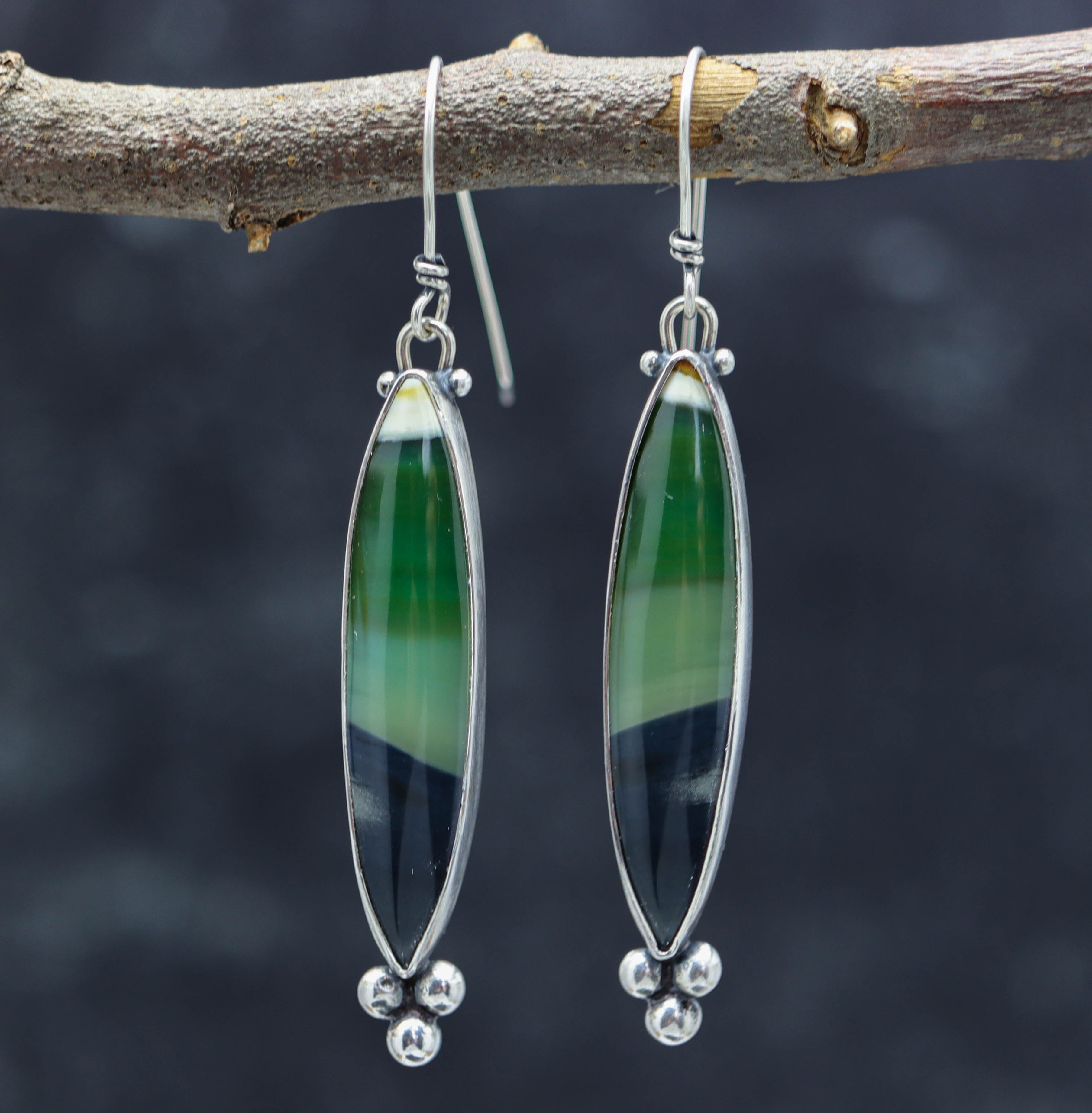 Opalized Petrified Wood Dangle Earrings Sterling Silver