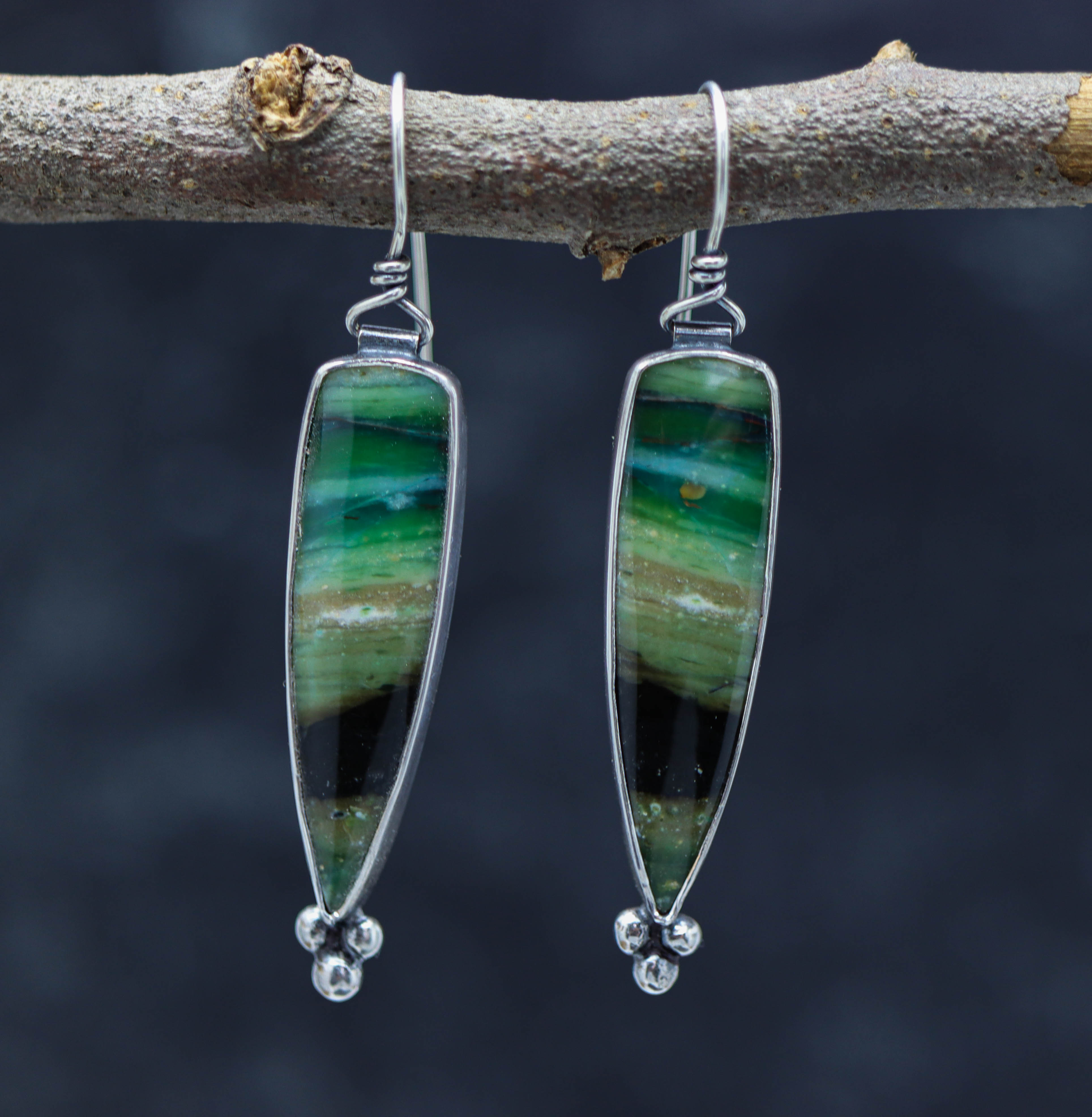 Opalized Petrified Wood Dangle Earrings Sterling Silver