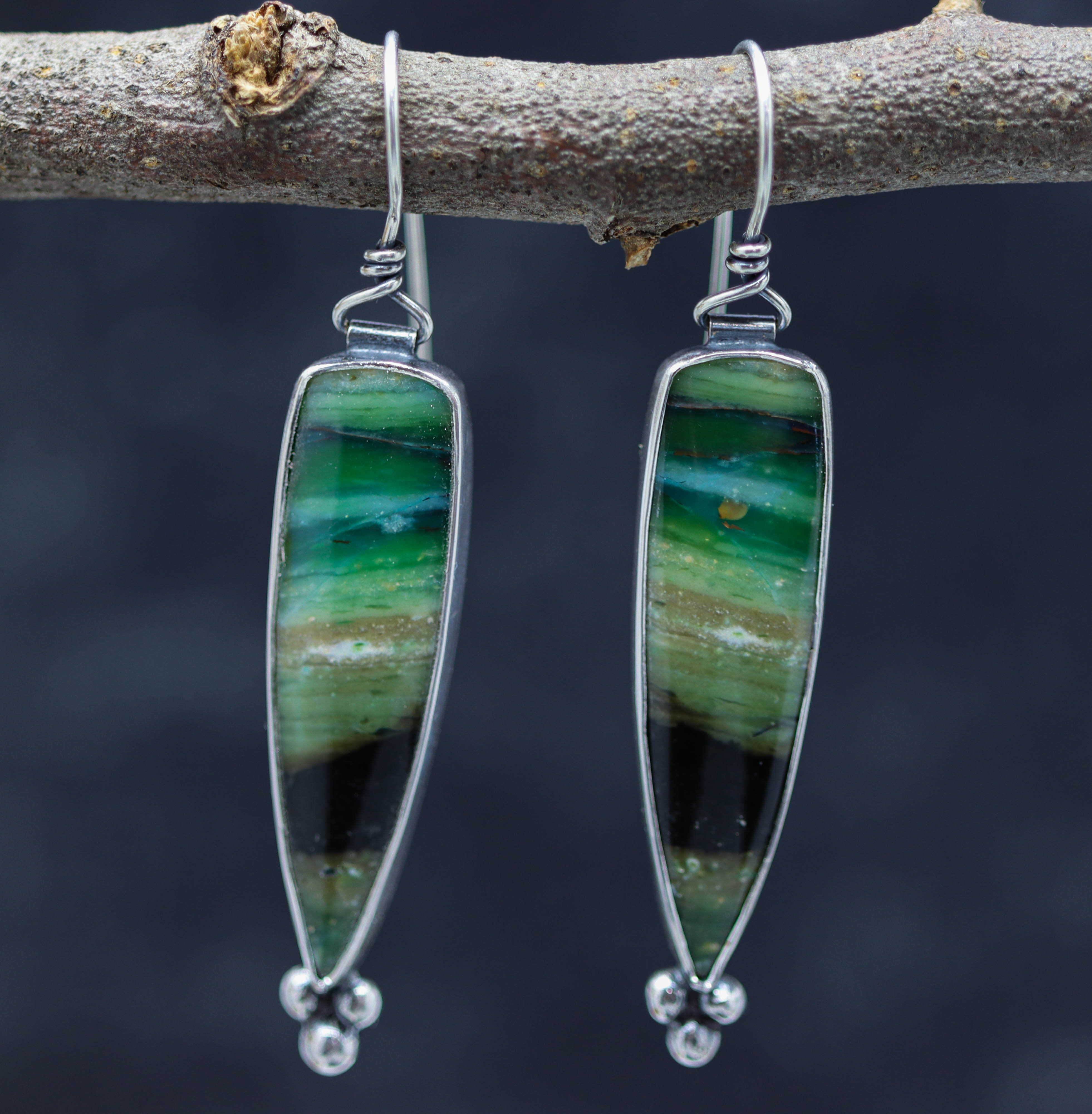 Opalized Petrified Wood Dangle Earrings Sterling Silver
