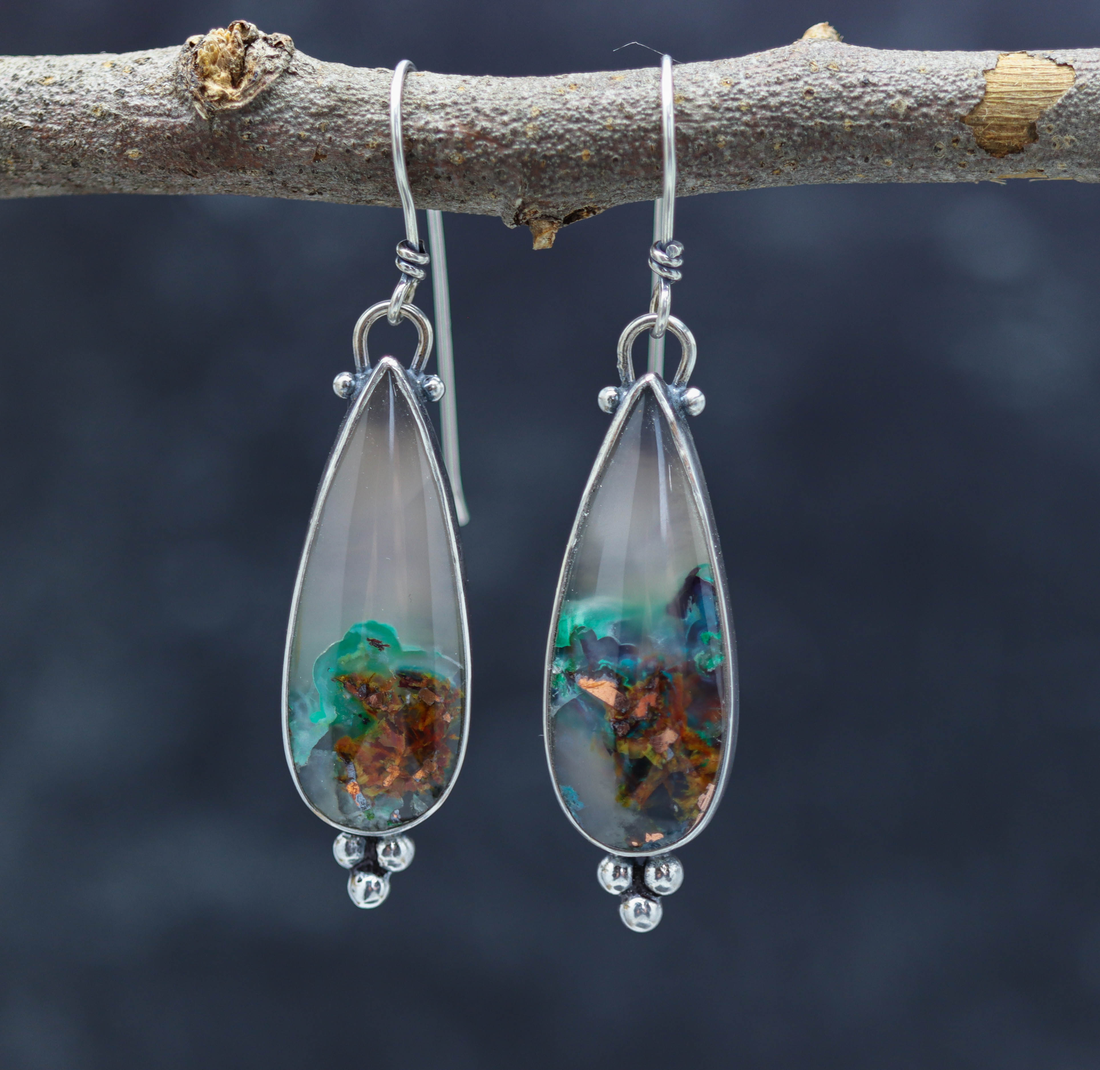Confetti Chrysocolla Dangle Earrings Sterling Silver