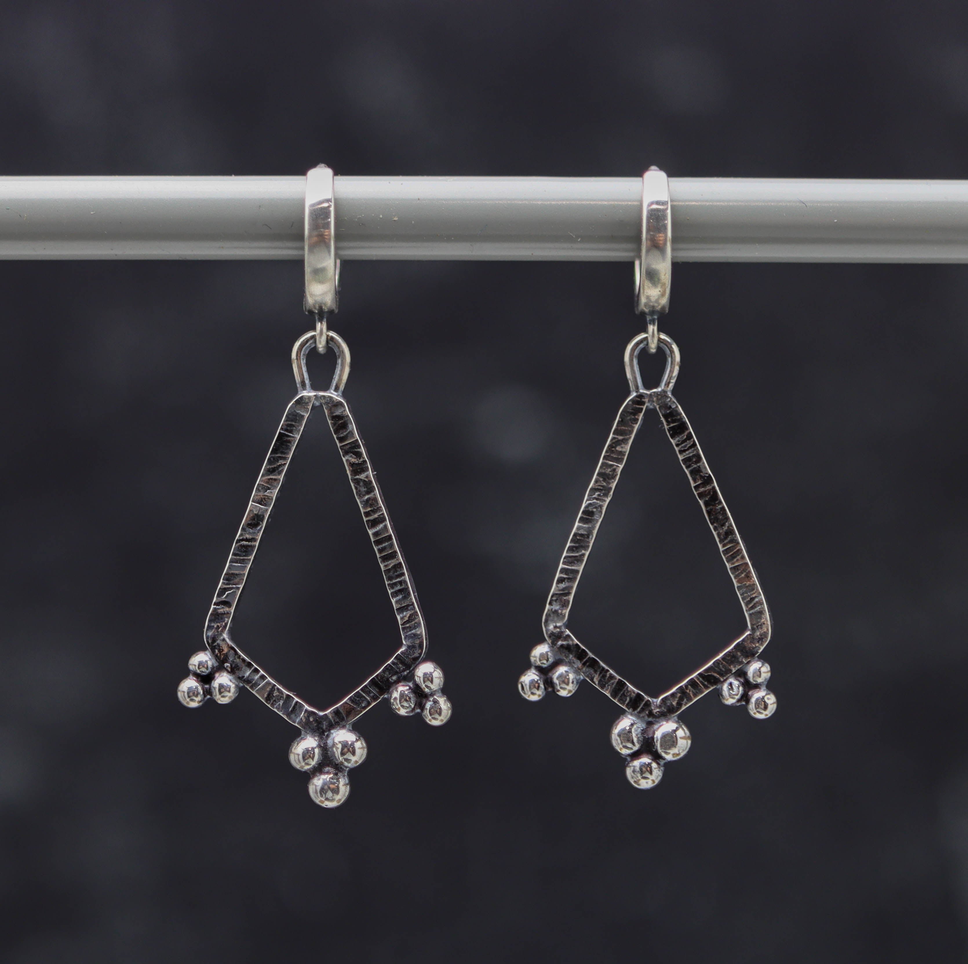 Small Granulated Triangle Earrings in Sterling Silver Made To Order