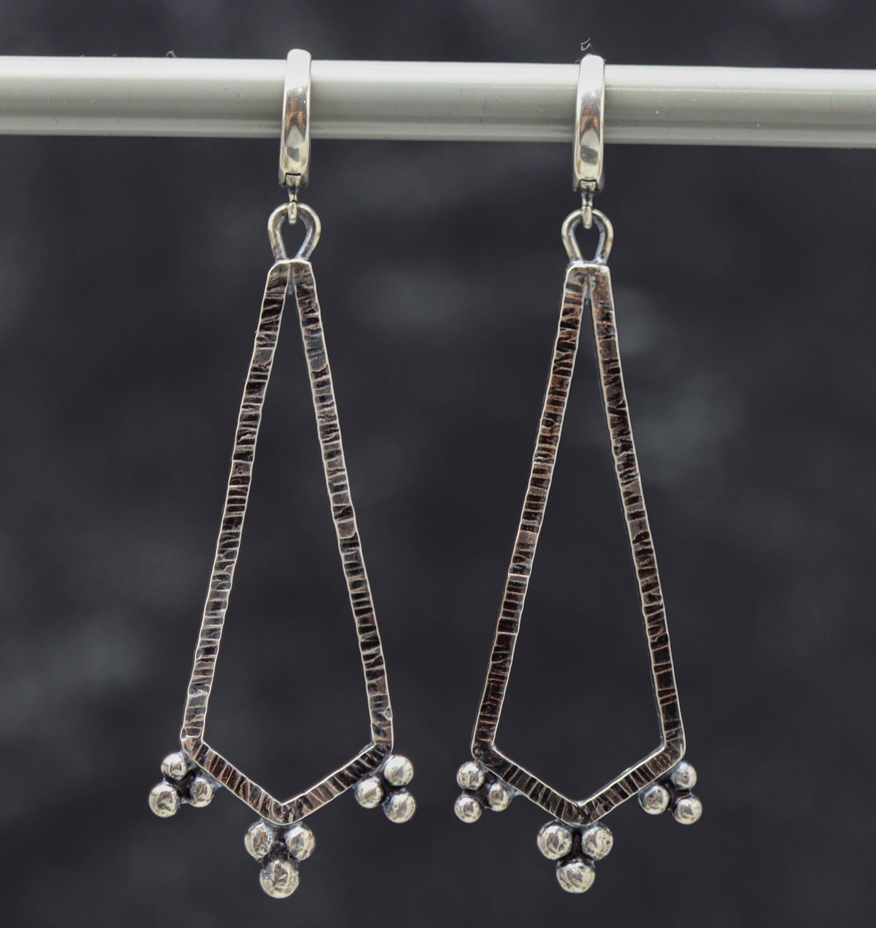 Large Granulated Triangle Earrings in Sterling Silver Made To Order