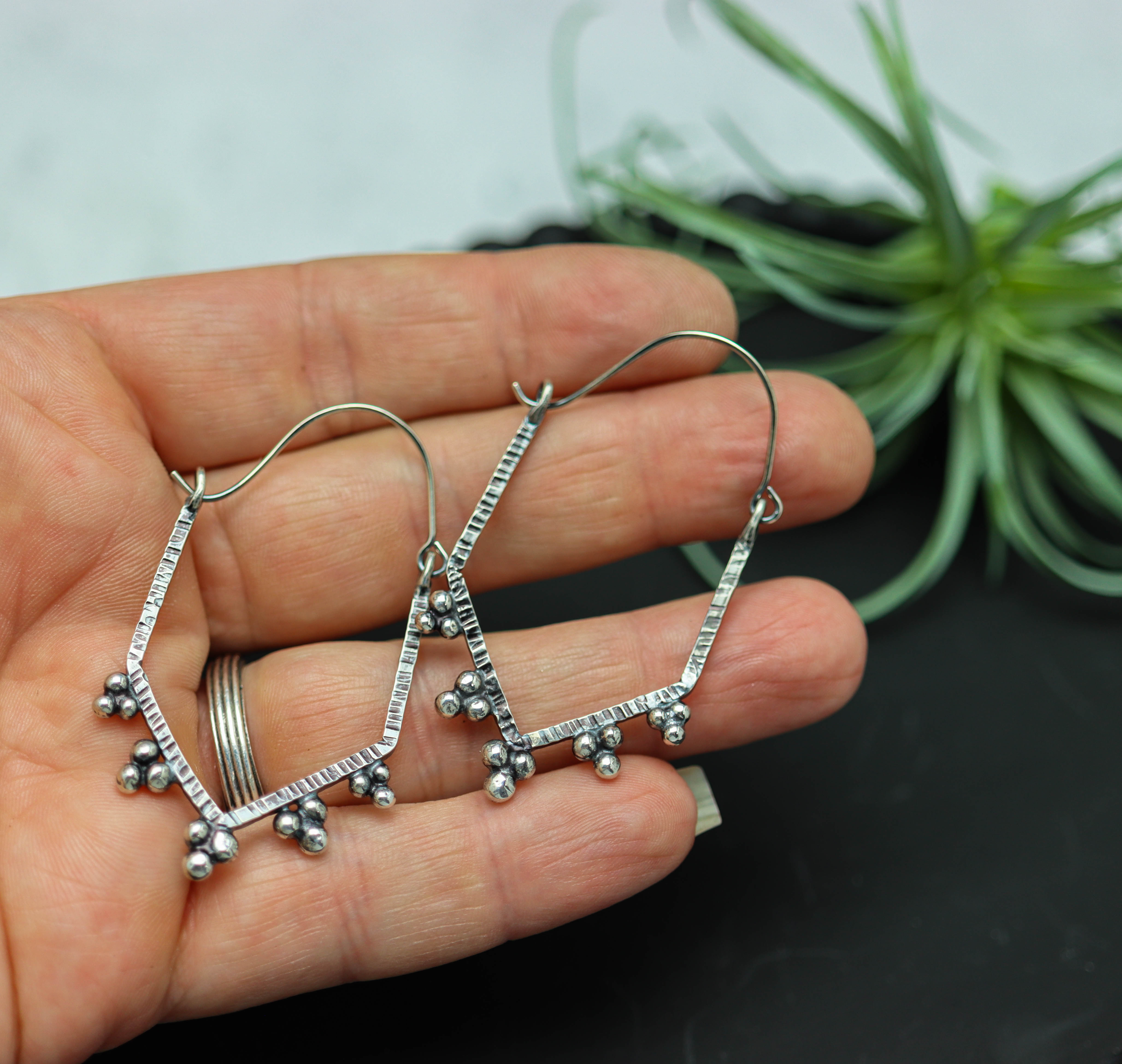 Large Granulated Hoop Earrings in Sterling Silver Made To Order