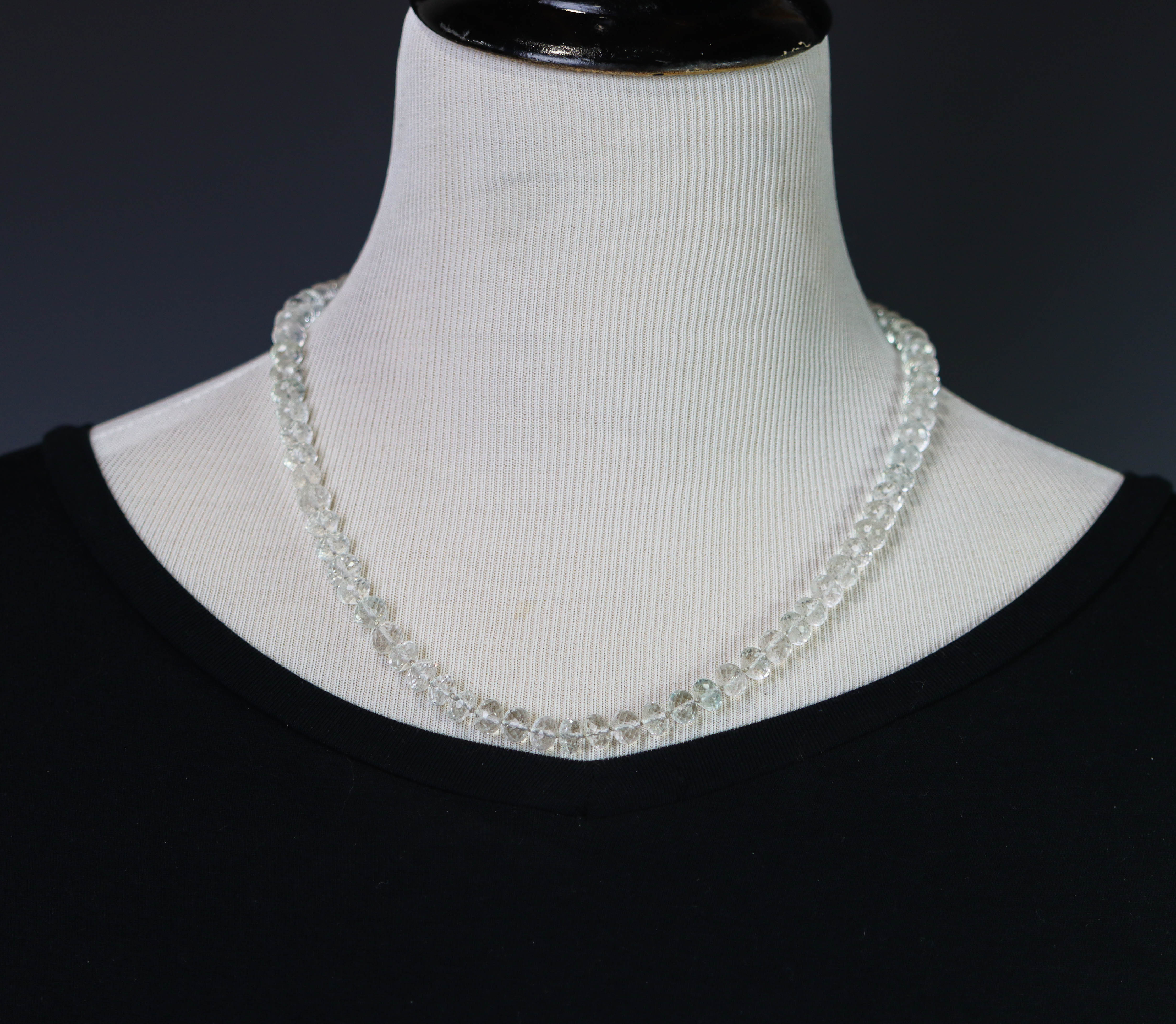 White Topaz Hand Knotted Bead Necklace Sterling Silver