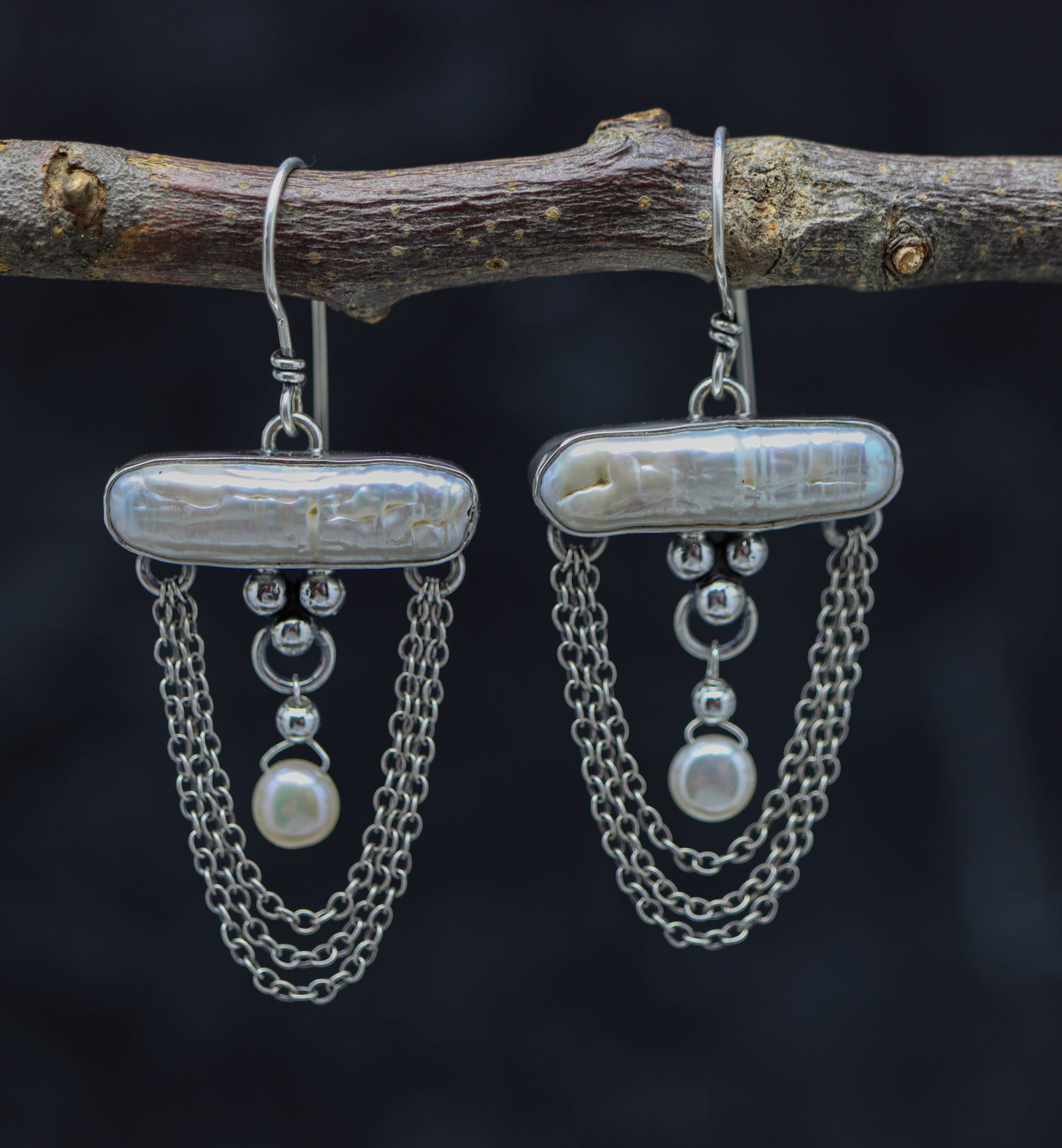 Pearl Dangle Chandelier Earrings Sterling Silver