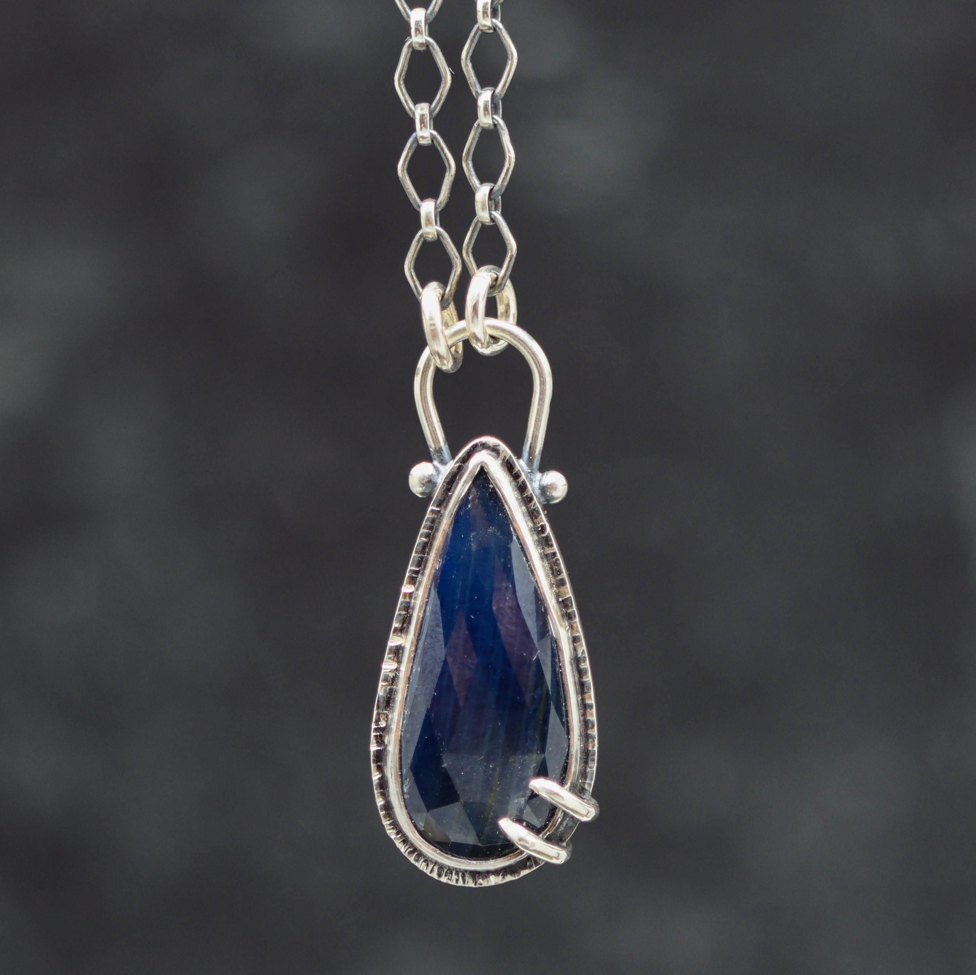 Blue Sapphire Pendant Sterling Silver One Of a Kind Gemstone Necklace