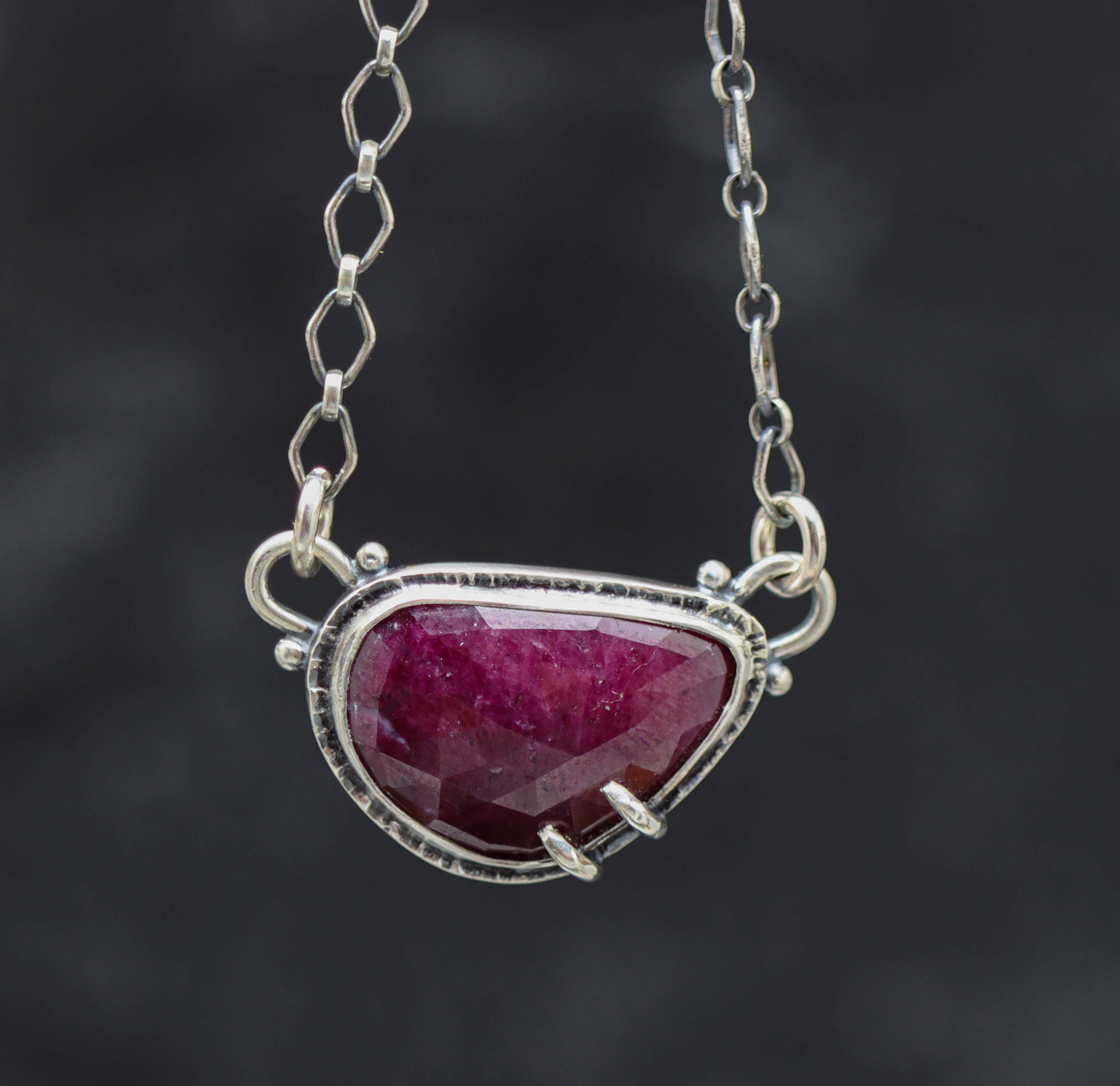 Ruby Pendant Sterling Silver One Of a Kind Gemstone Necklace
