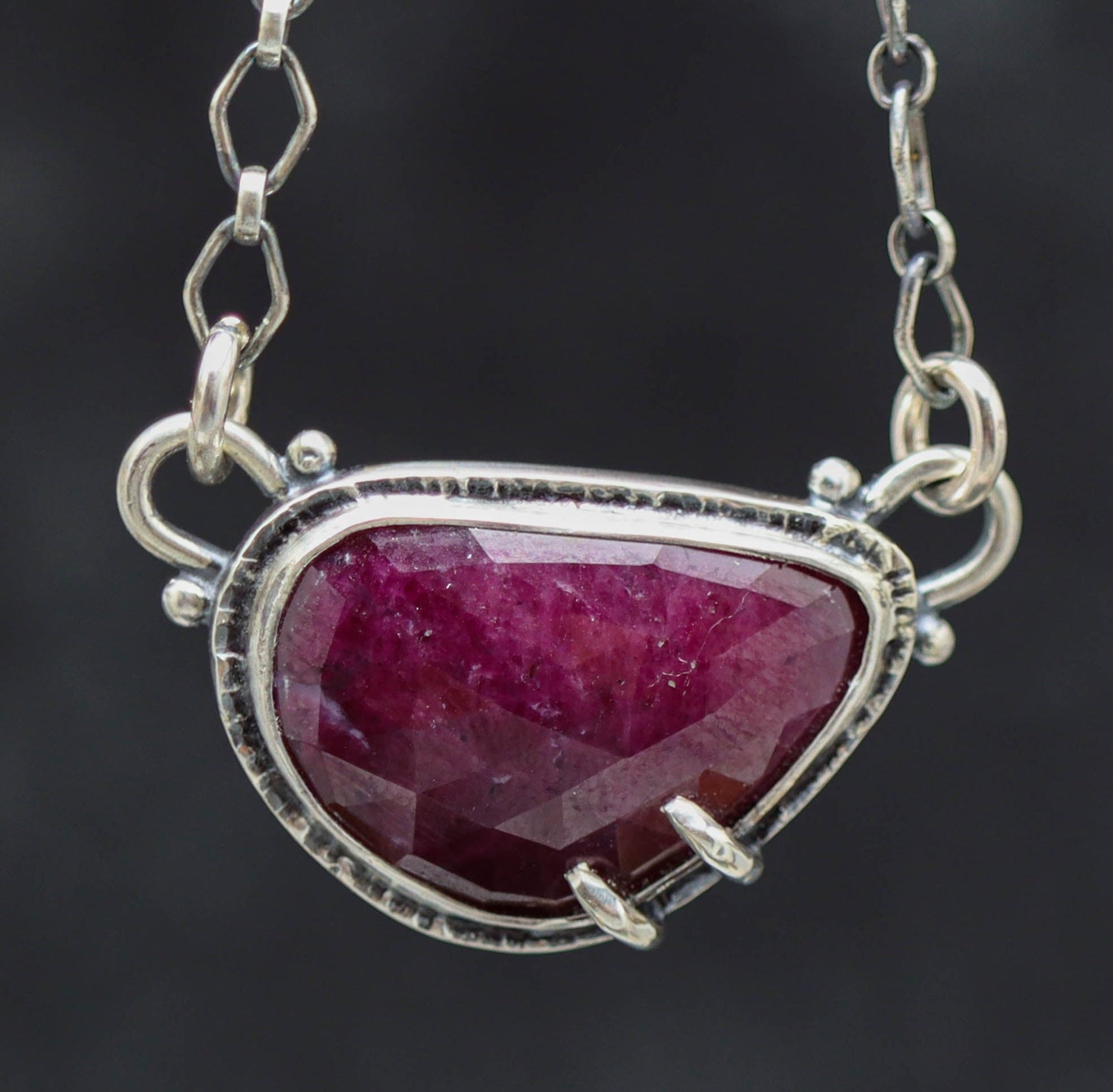 Ruby Pendant Sterling Silver One Of a Kind Gemstone Necklace