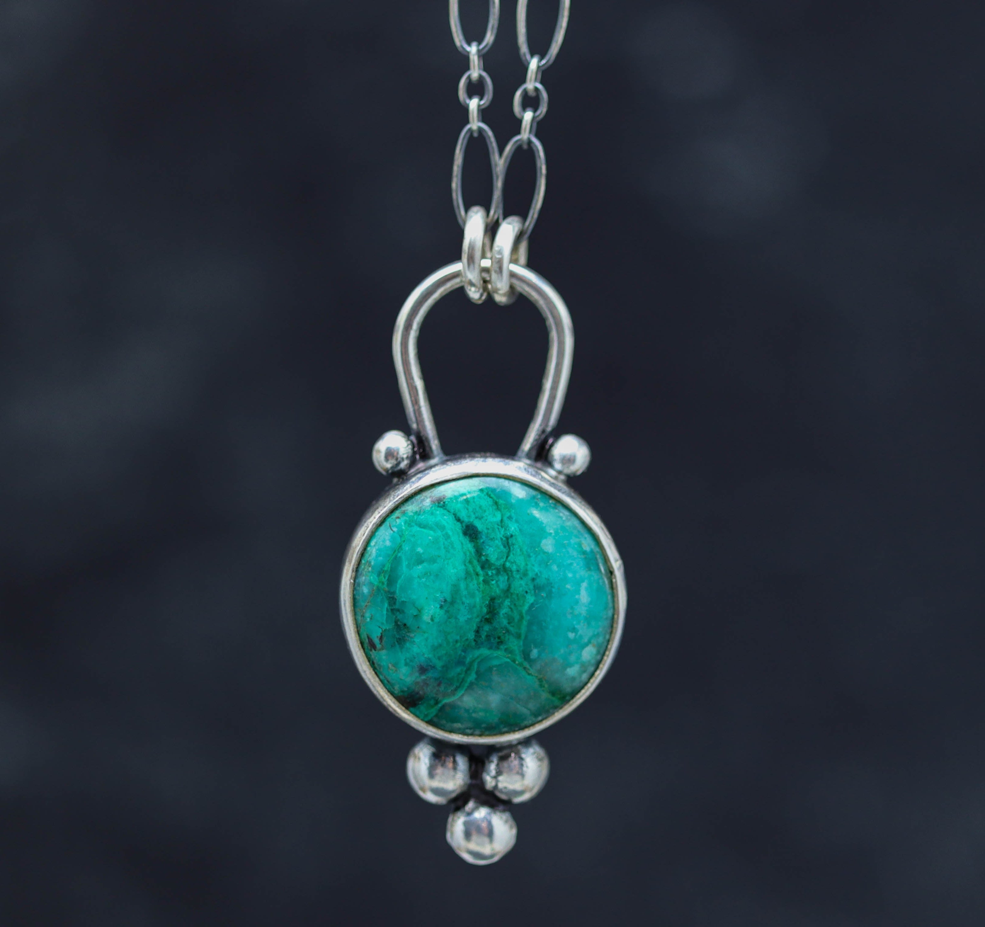 Chrysocolla in Quartz Pendant Sterling Silver One Of a Kind Gemstone Necklace