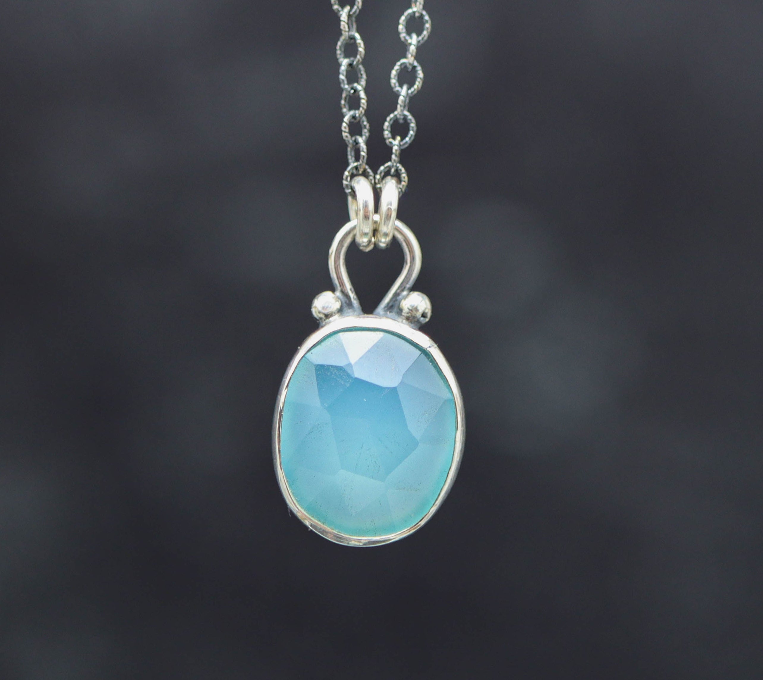 Aqua Chalcedony Petite Pendant Necklace in Sterling Silver