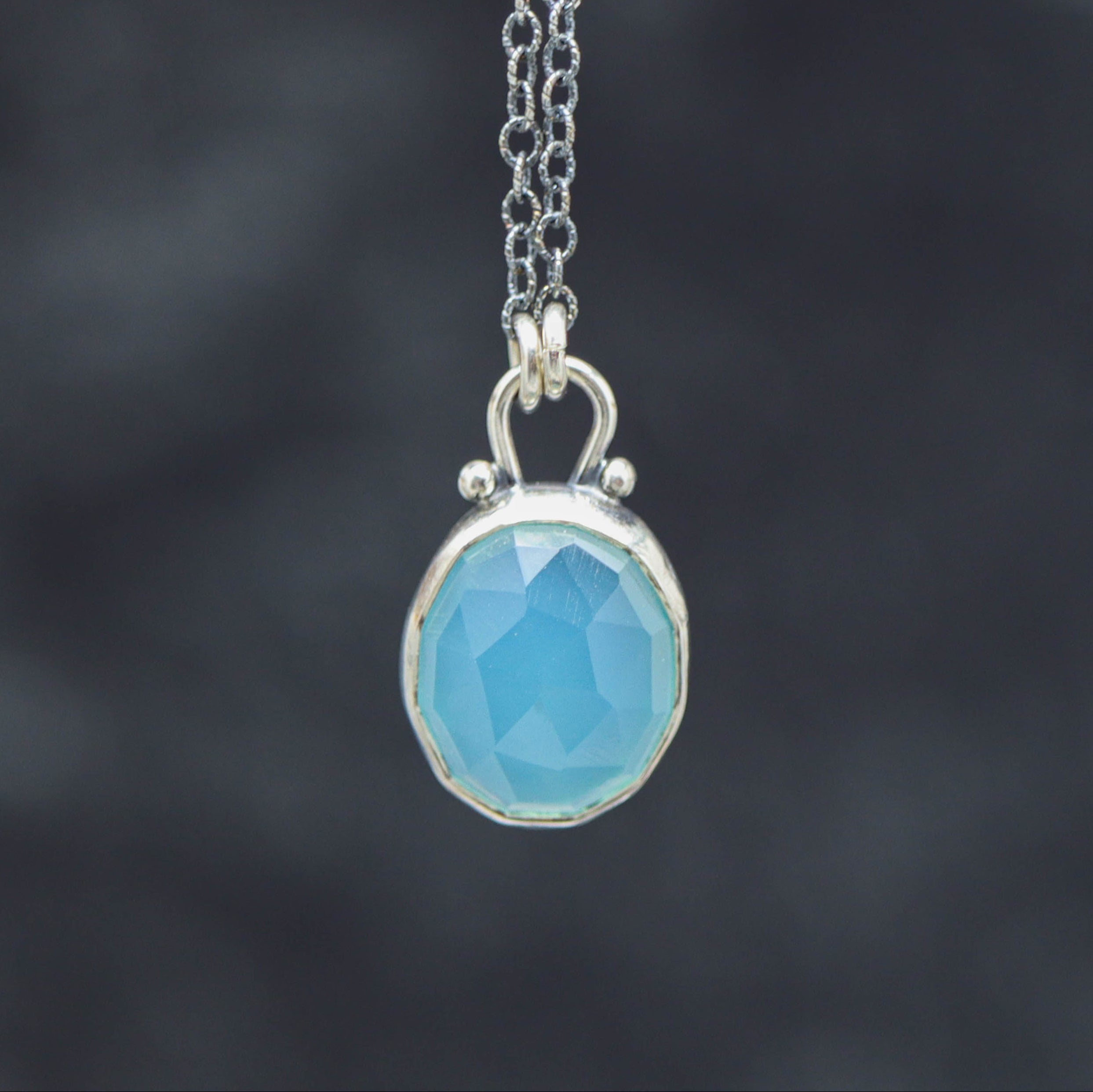 Aqua Chalcedony Petite Pendant Necklace in Sterling Silver