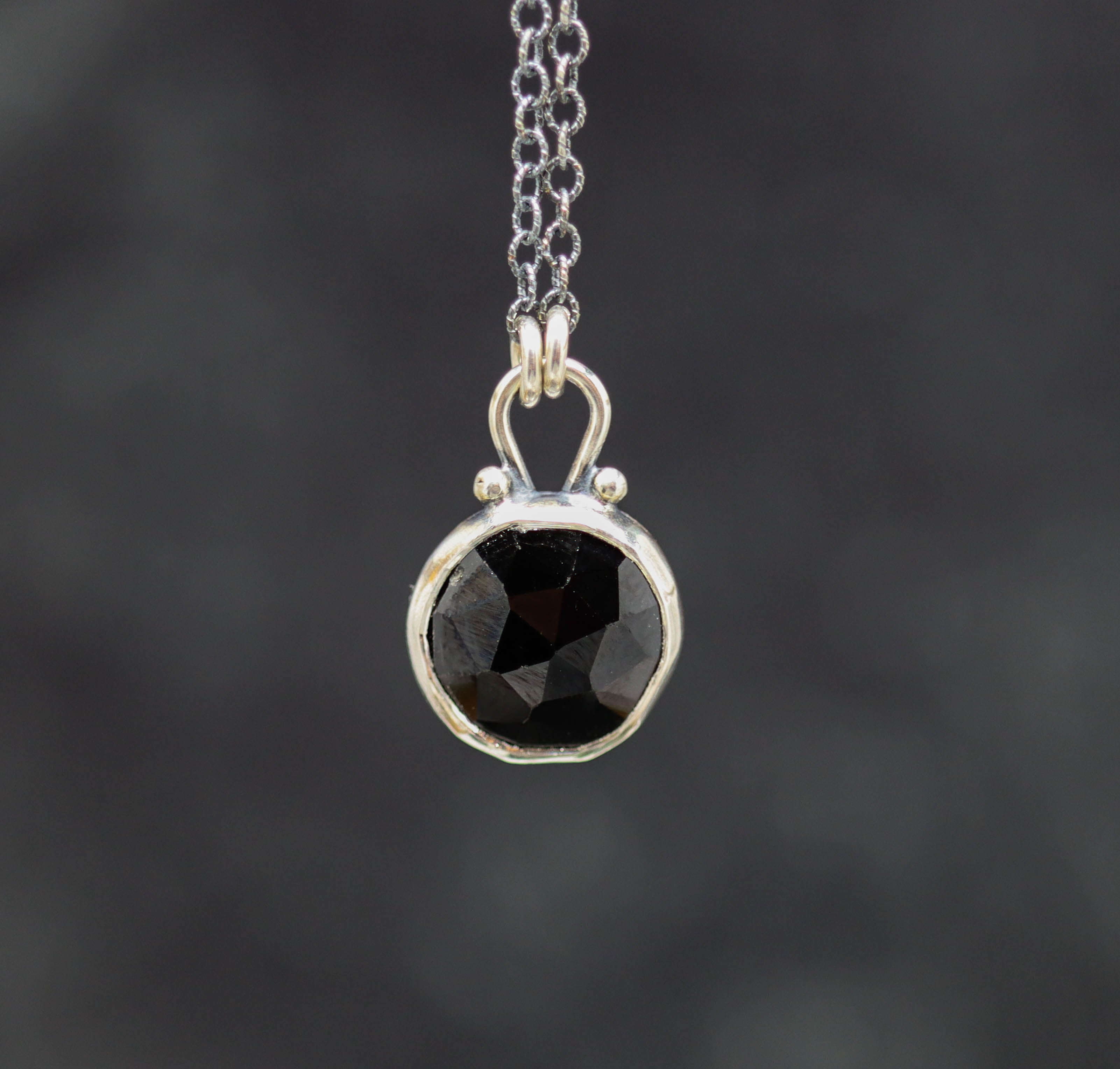 Black Spinel Petite Pendant Necklace in Sterling Silver