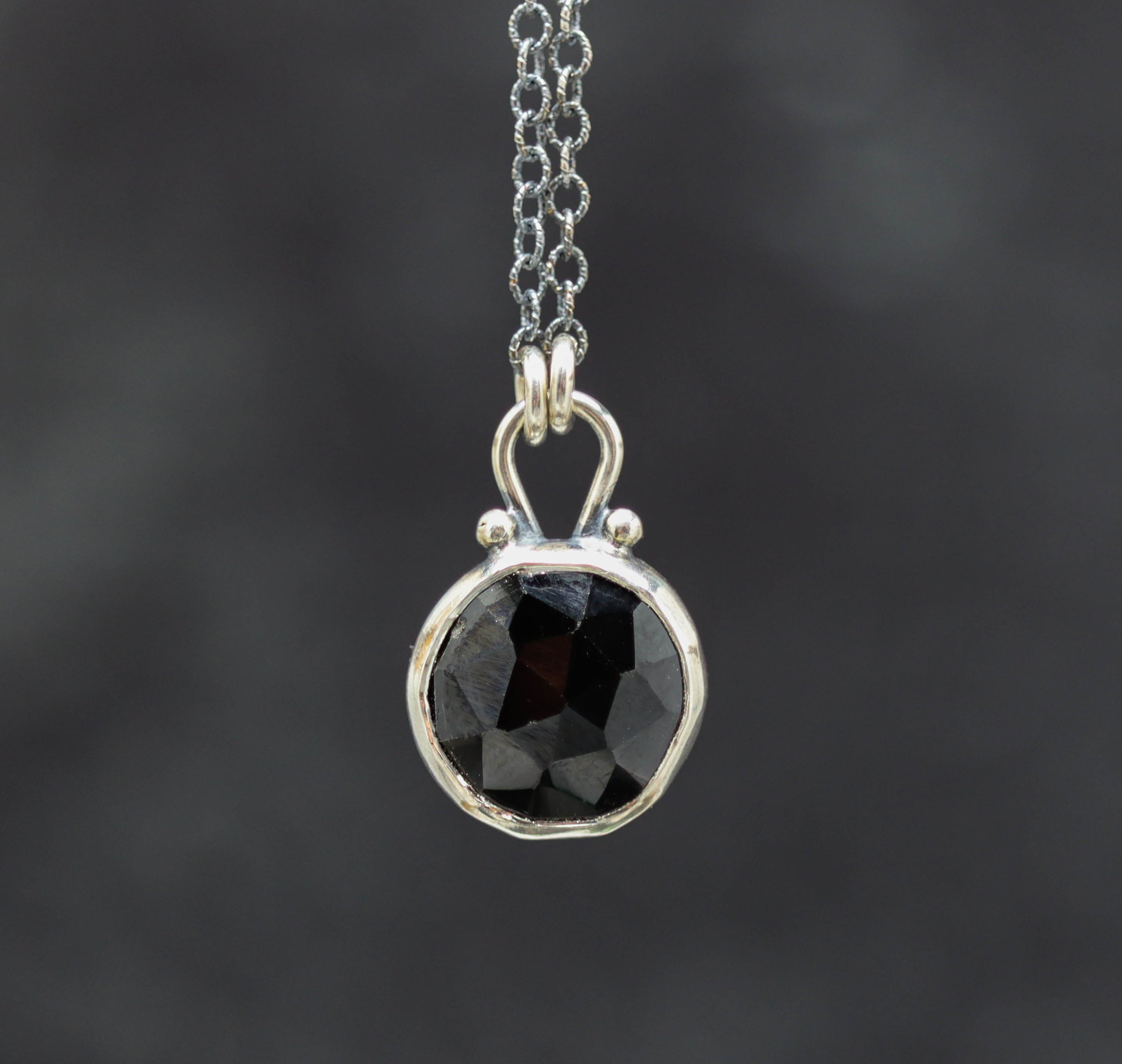 Black Spinel Petite Pendant Necklace in Sterling Silver